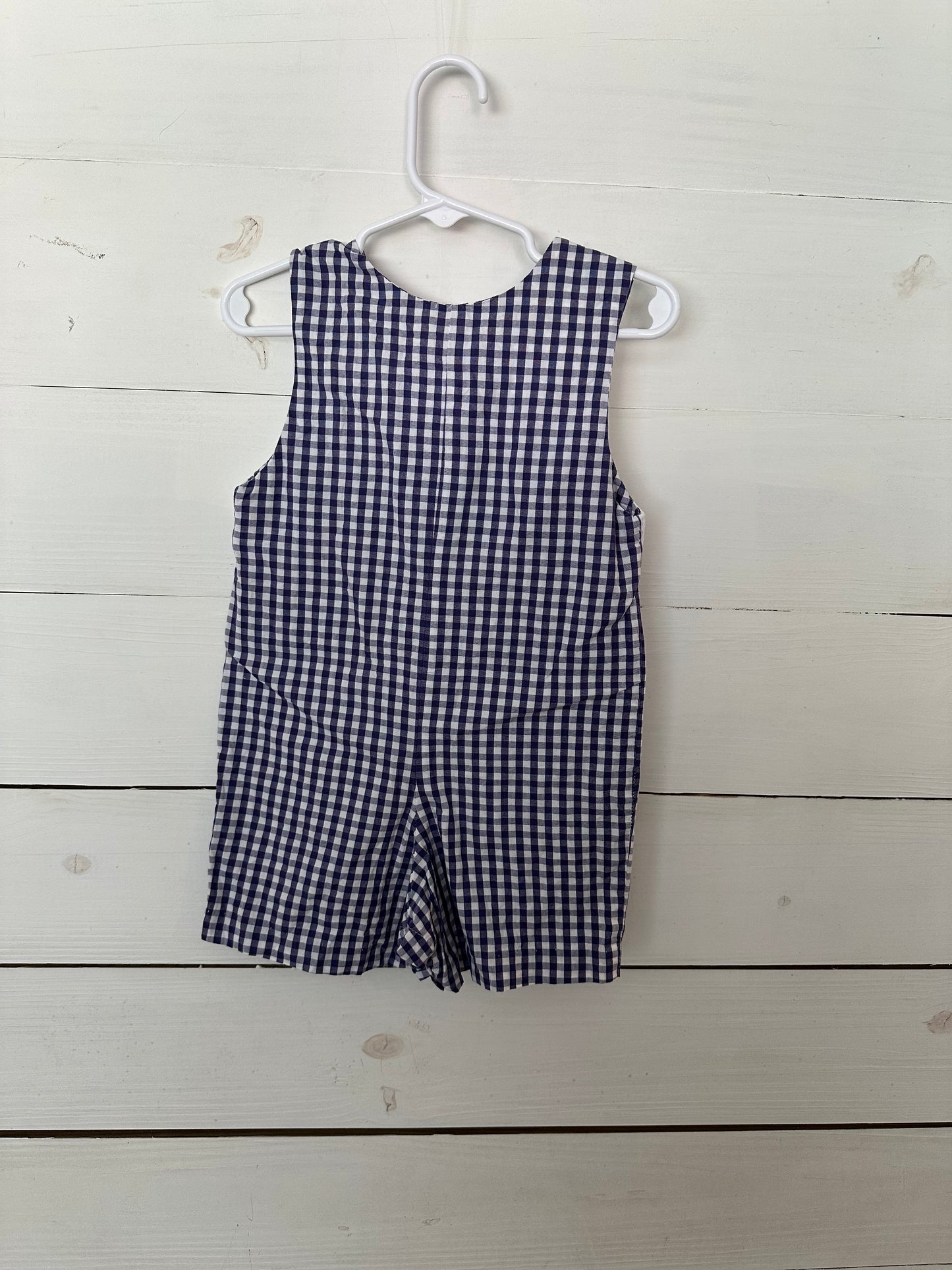 Viva La Fete - Navy Gingham Jon Jon with Smocked Construction Trucks with Hearts