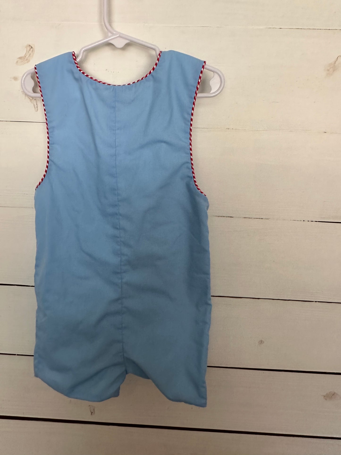Blue sailboat Jon Jon with red gingham piping
