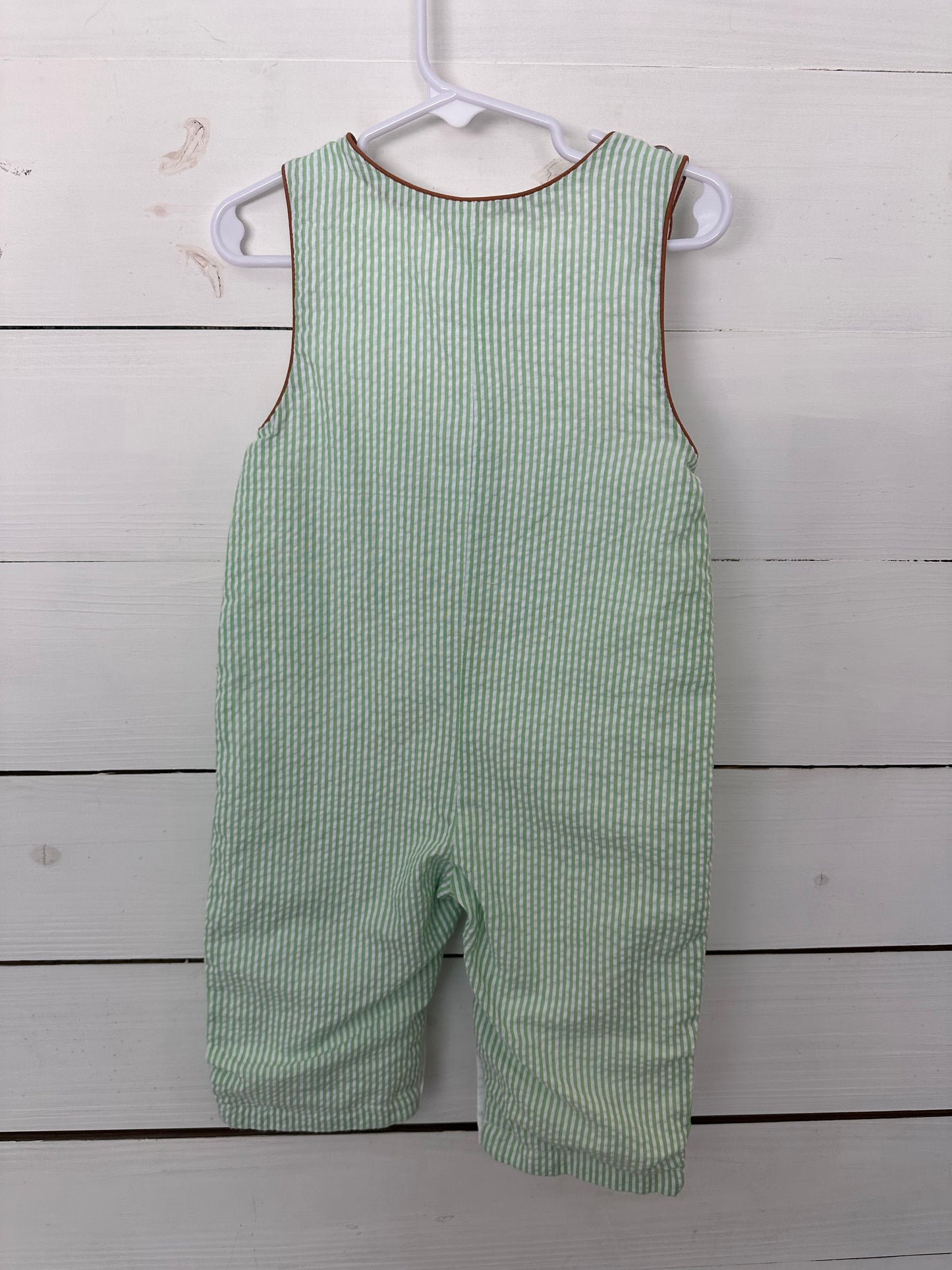 12/18m - Lil Cactus Green Seersucker Jon Jon's with Brown Piping
