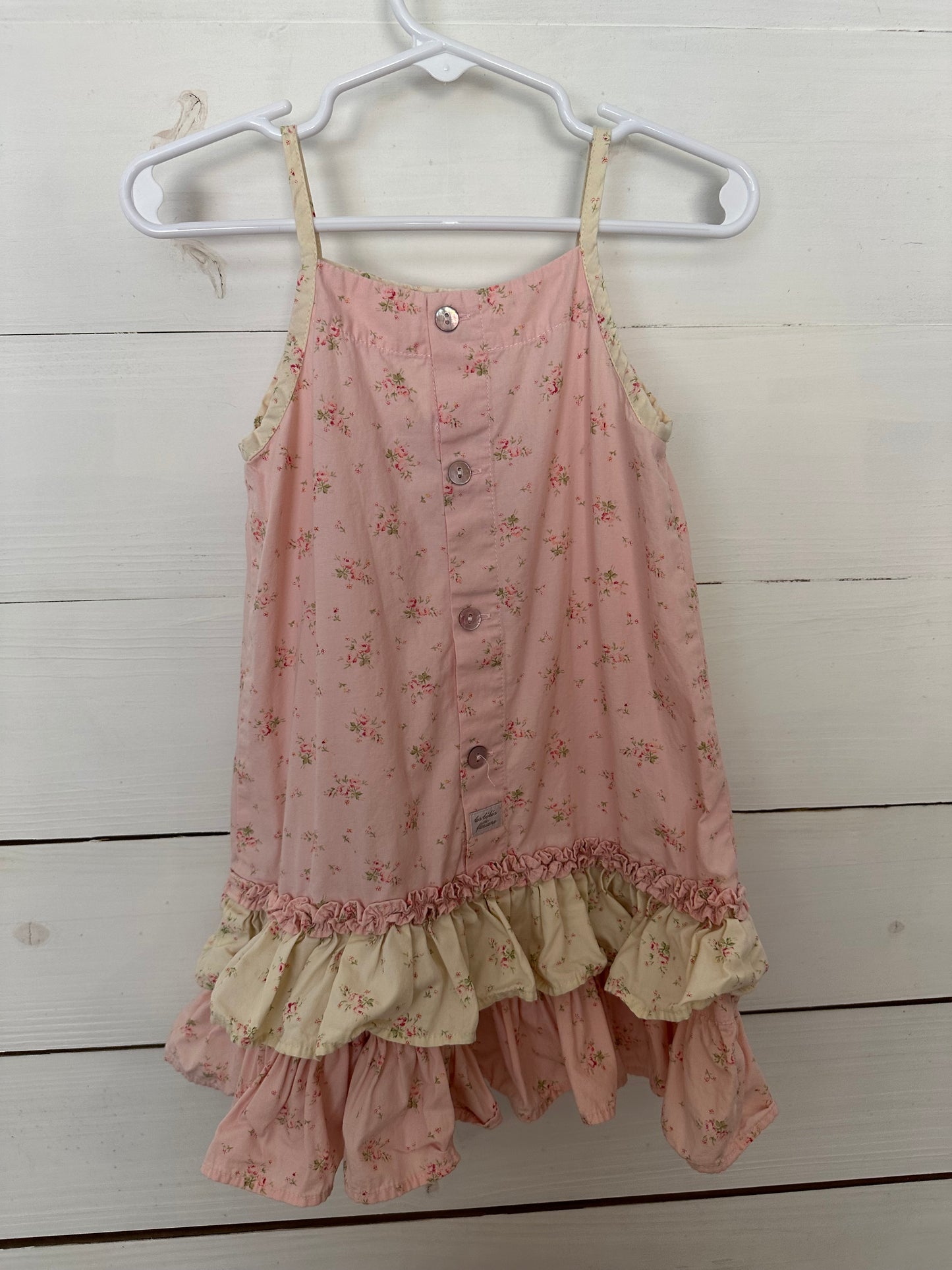 Les Bebes - Dainty Rose Print Dress with Spaghetti Straps and Ruffle Hem