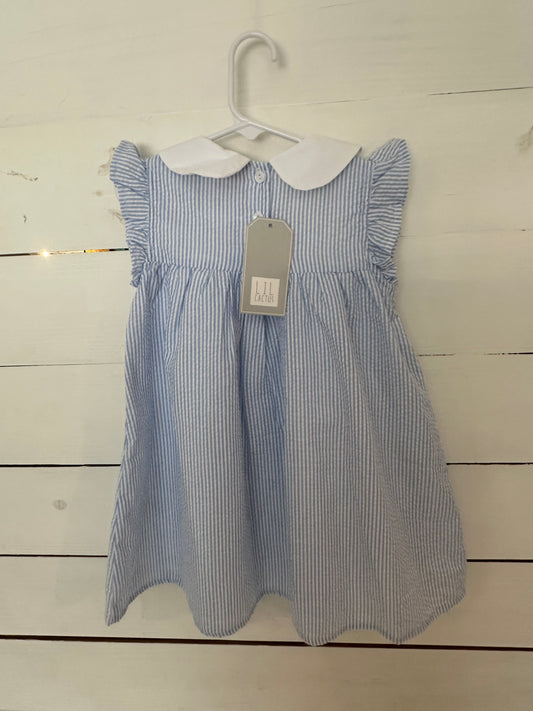 3T - Lil Cactus Blue Seersucker Dress with Embroidered Pink Bows - New with tags