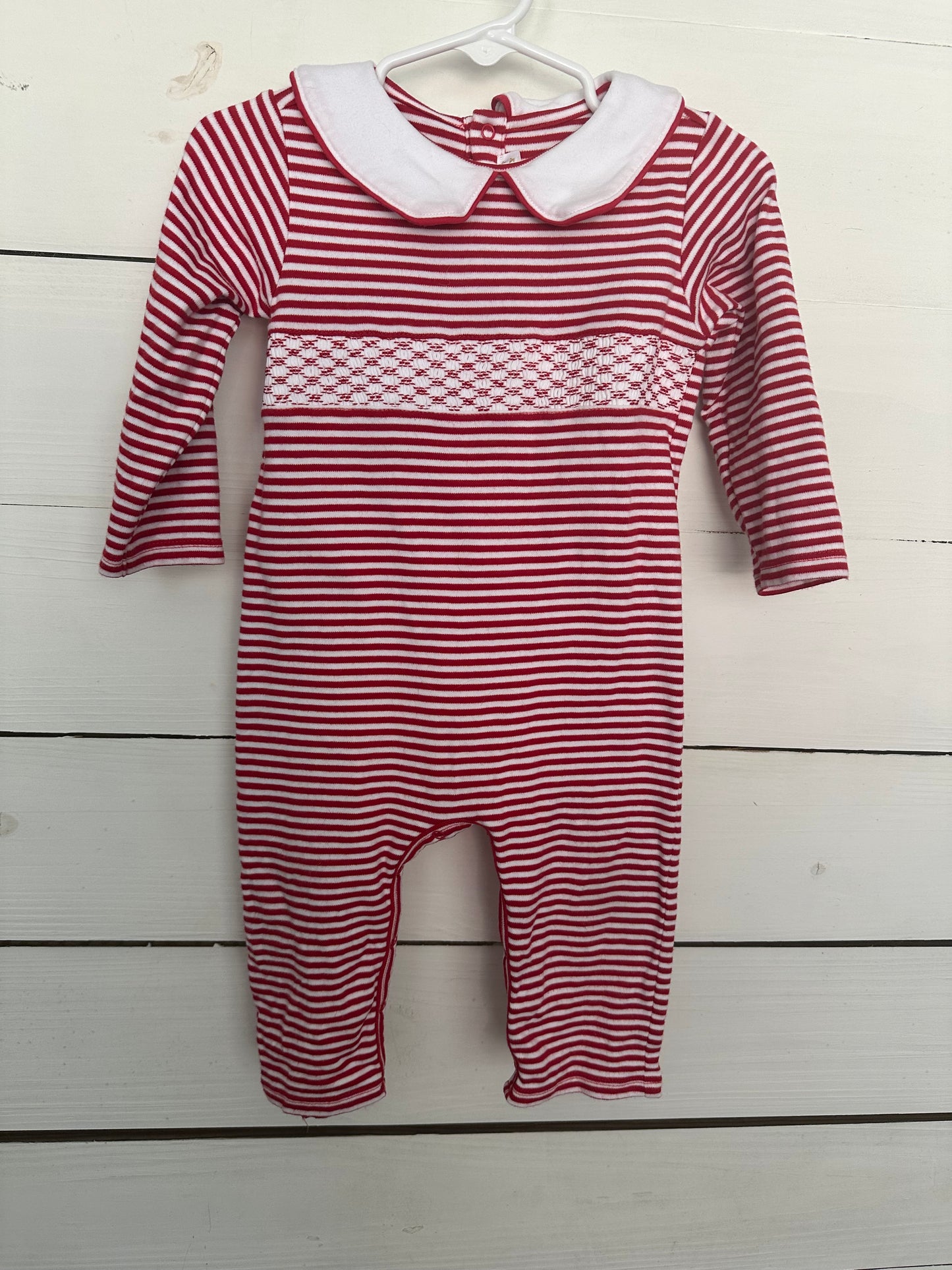 12/18 Mm - TBBC Red & White Striped Smocked Romper