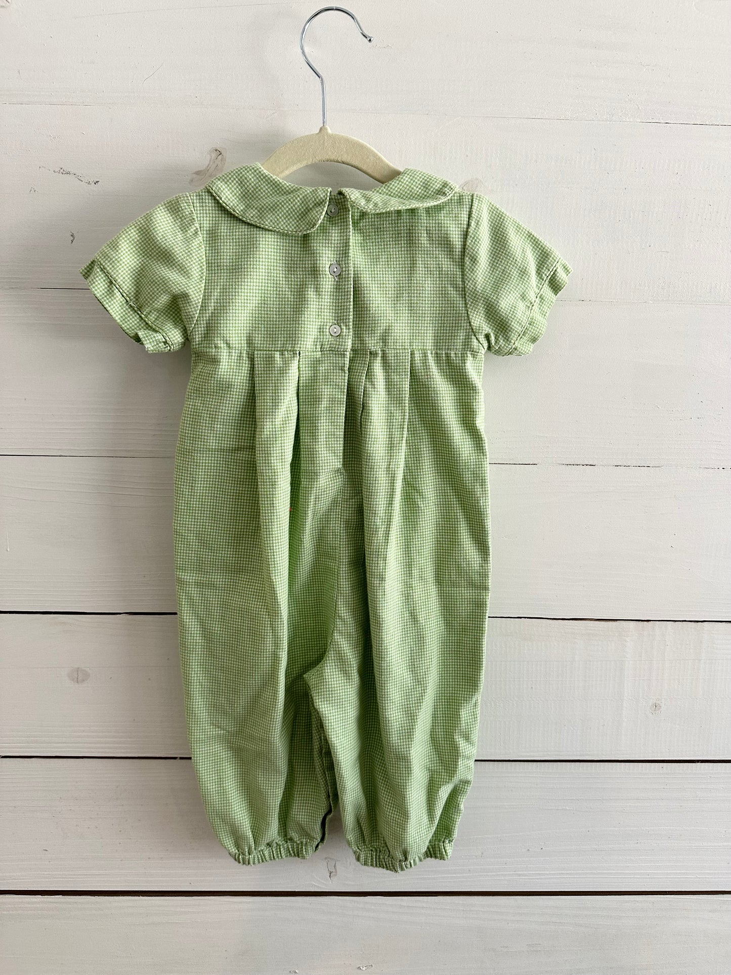 Petit Ami Green Mini Hounds tooth Peter Pan Collared Romper