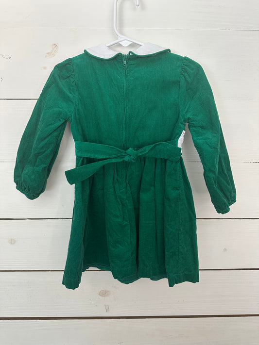2T - Bonnie Jean Green Christmas Dress with smocked poinsettias and zip up back