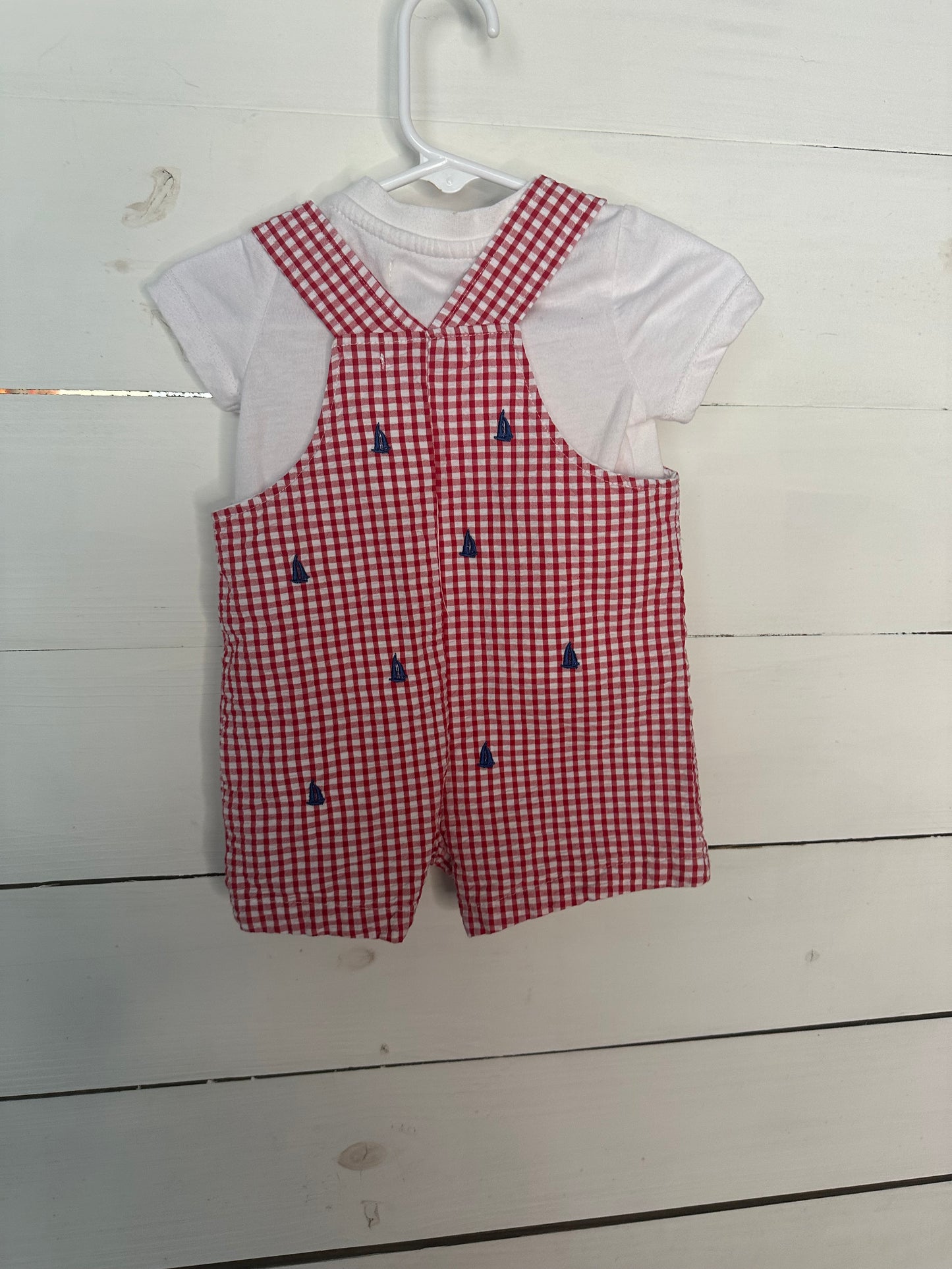 6M - Adventure Wear Red Gingham Jon Jons with Sailboats