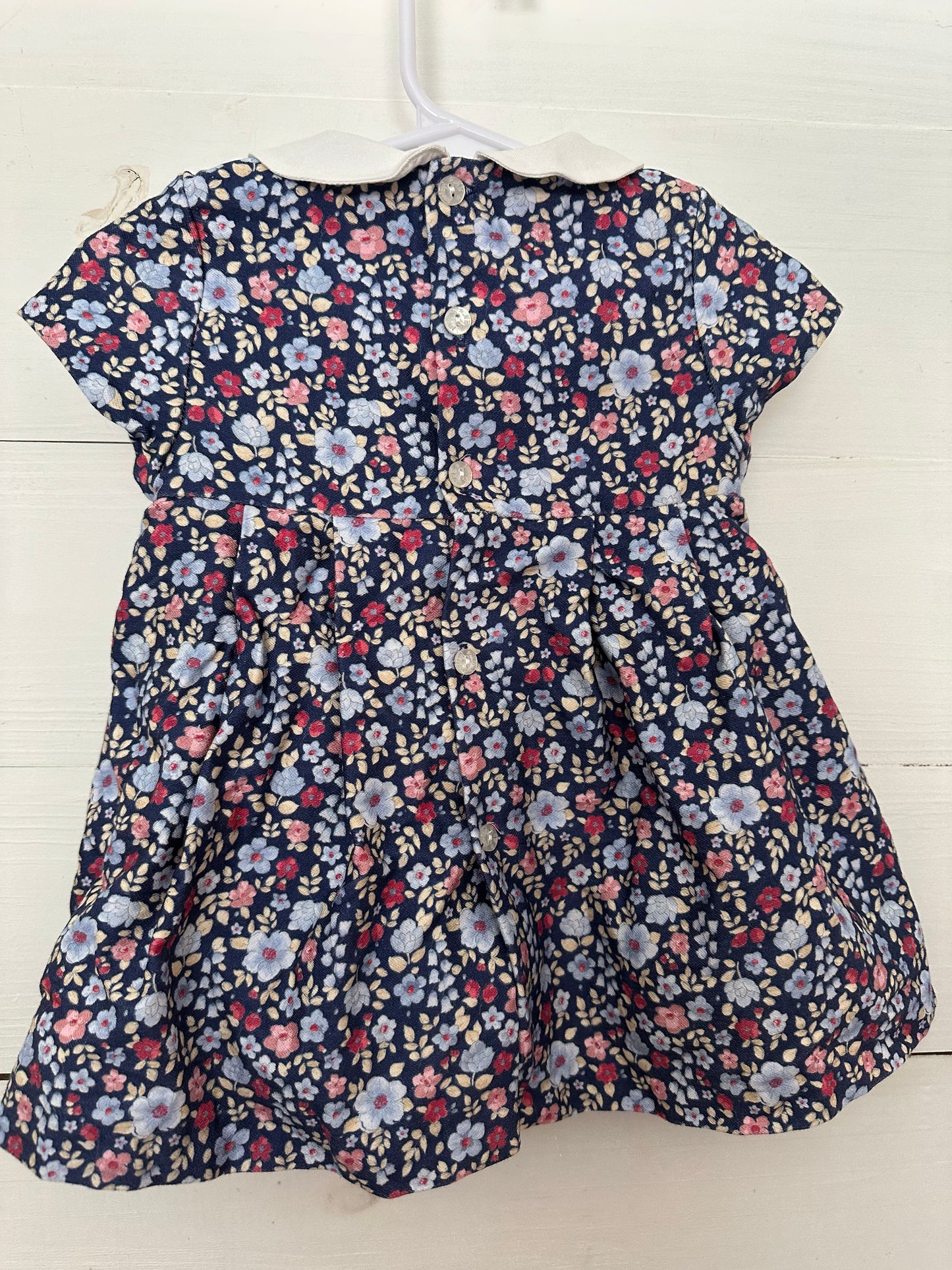 Mayoral Newborn - Blue & Pink Flower Dress with Peter Pan Collar and Button Up Back