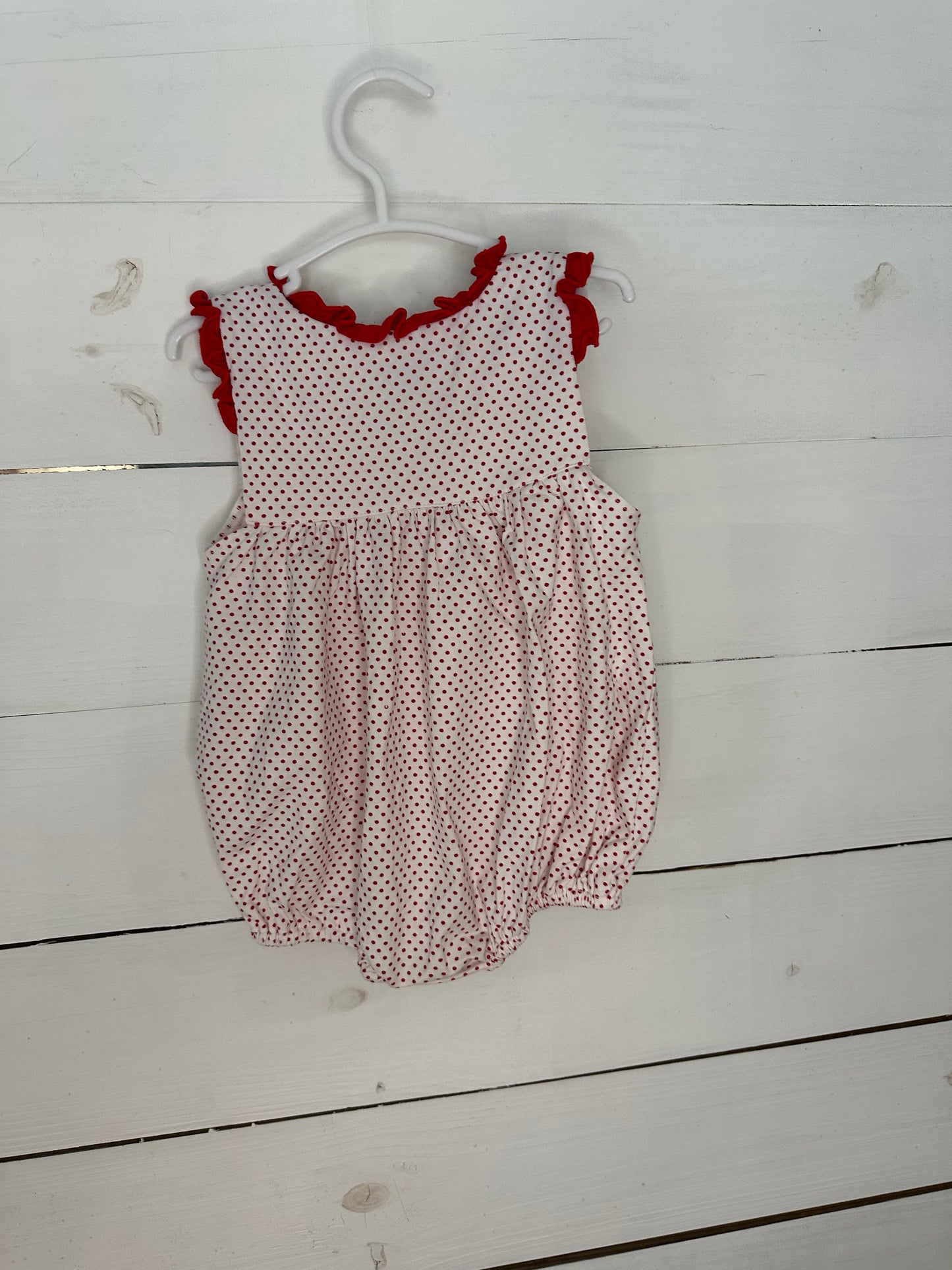 9M - Babeeni Red Polka Dot Bubble with Patriotic F Personalization
