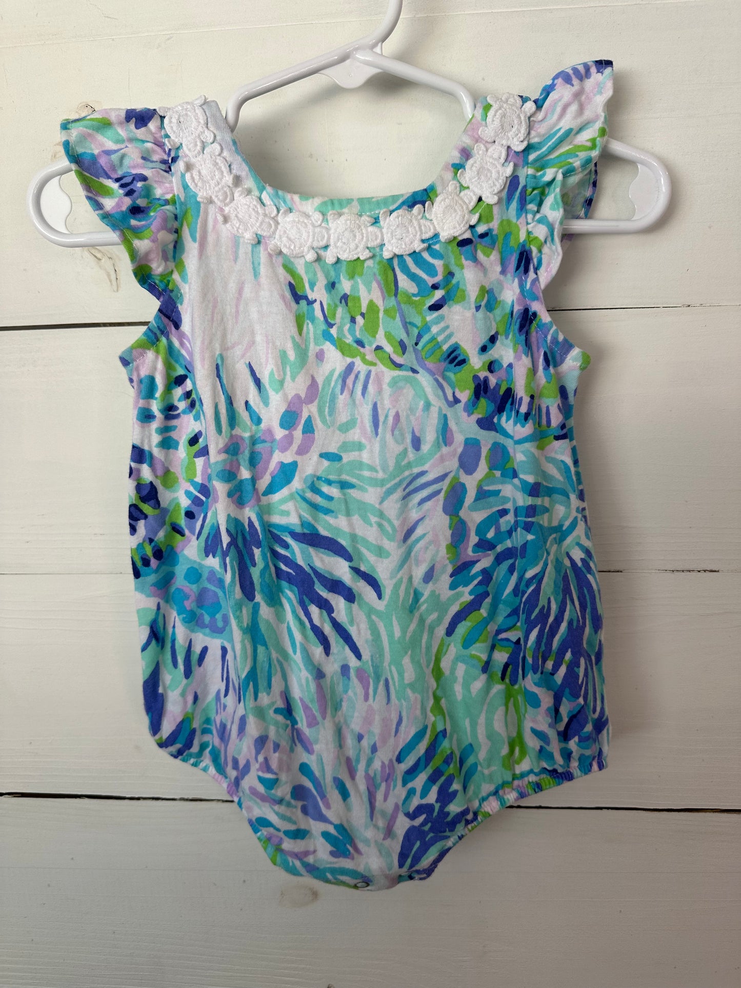 3-6M - Lilly Pulitzer Purple and Green Cotton Bubble with Turtle Details