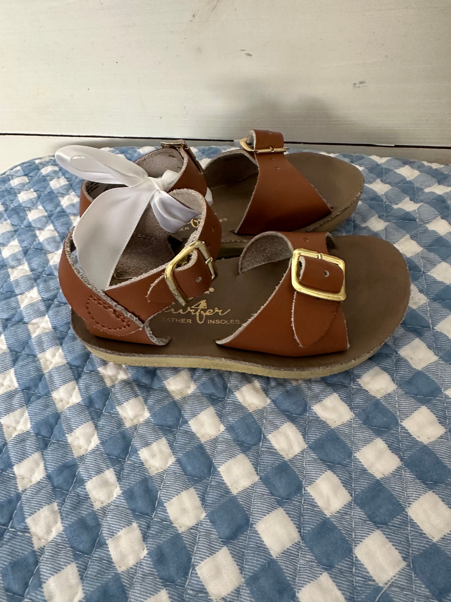 Sun-San Saltwater Leather Sandals - Gold Clasp/Brown Leather