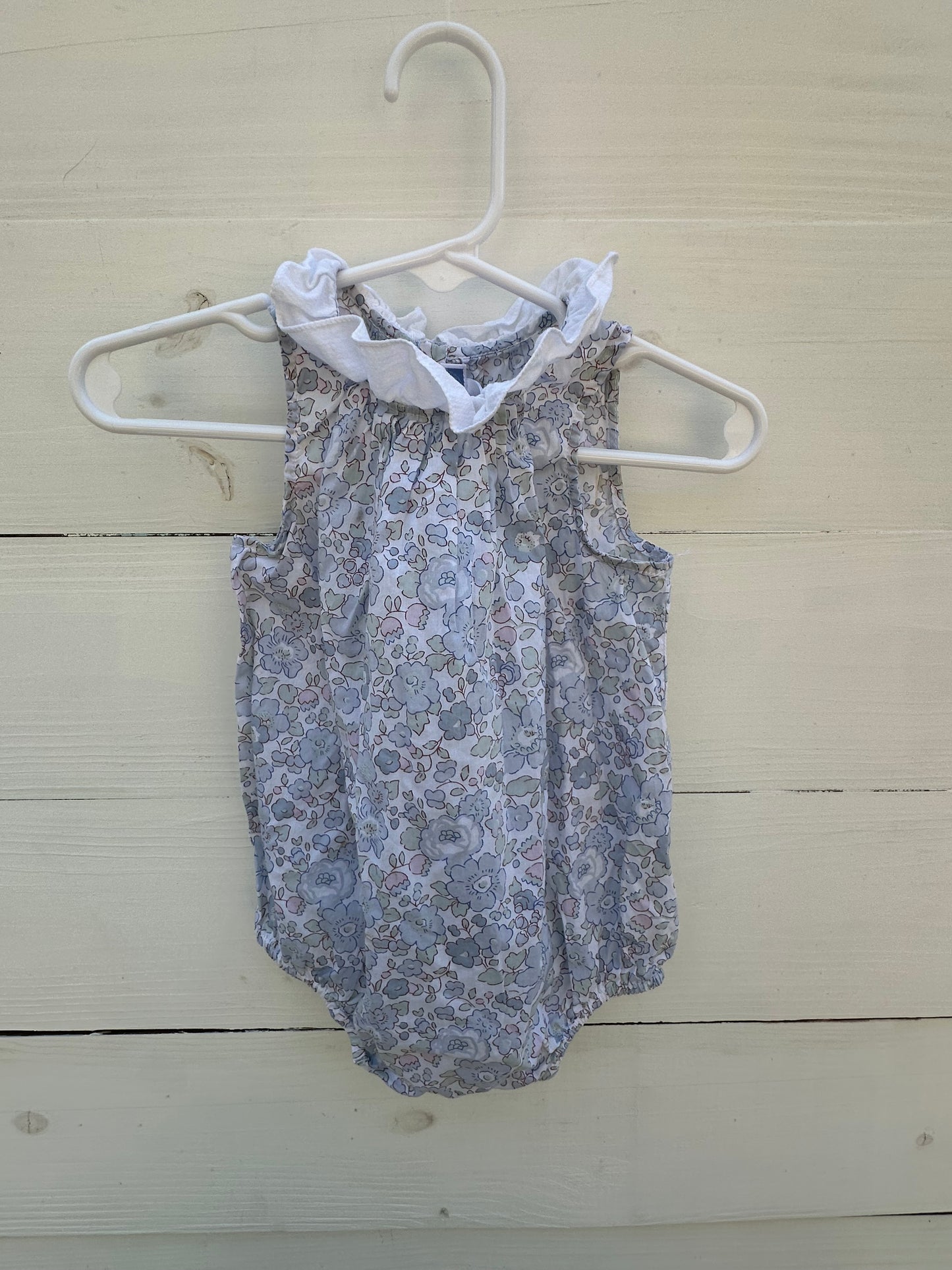 6M - Jacadi Blue Flower Bubble with Ruffle Neck