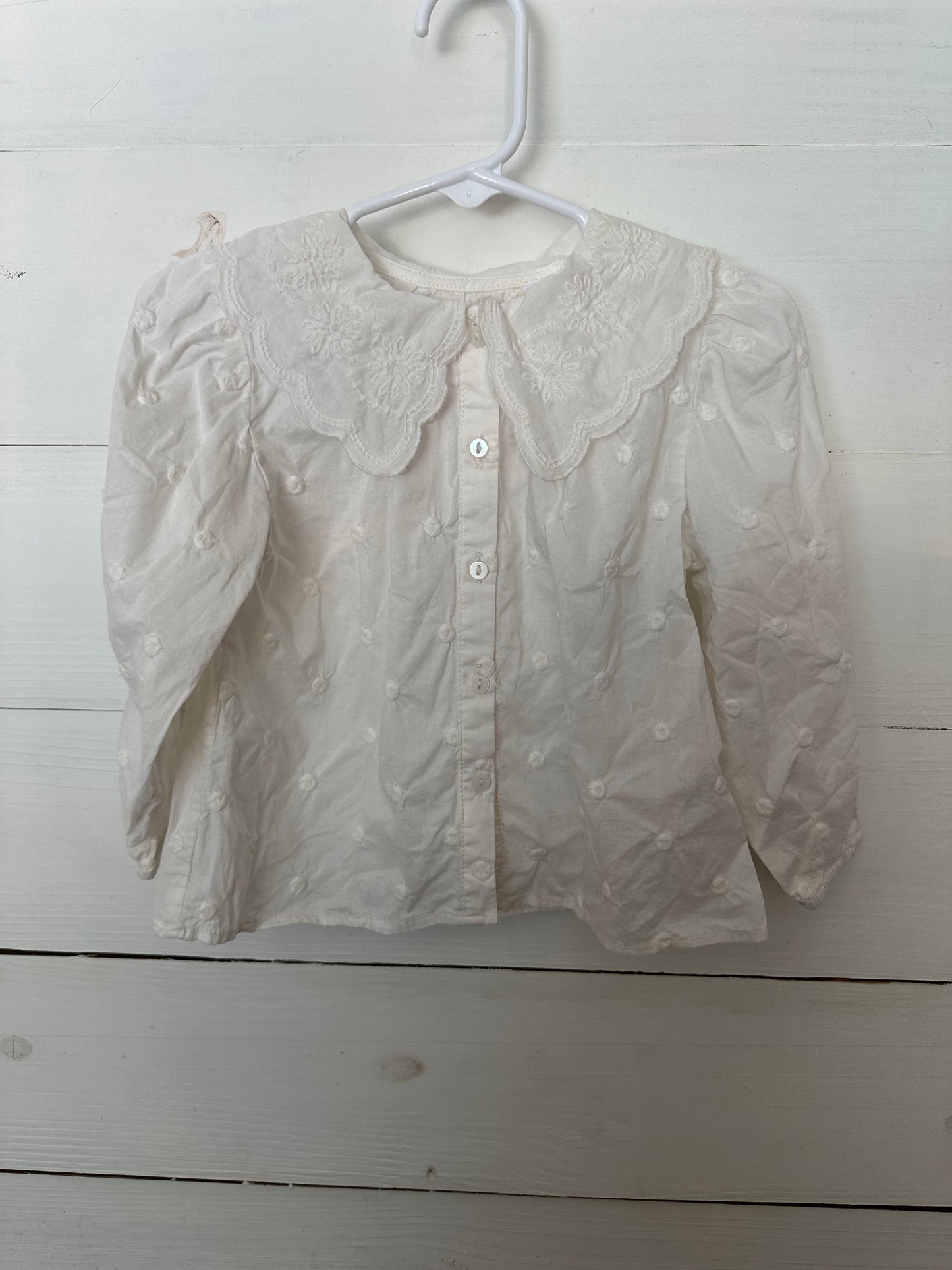 Zara Blouse Ivory with Embroidered Dots and flower details on collar