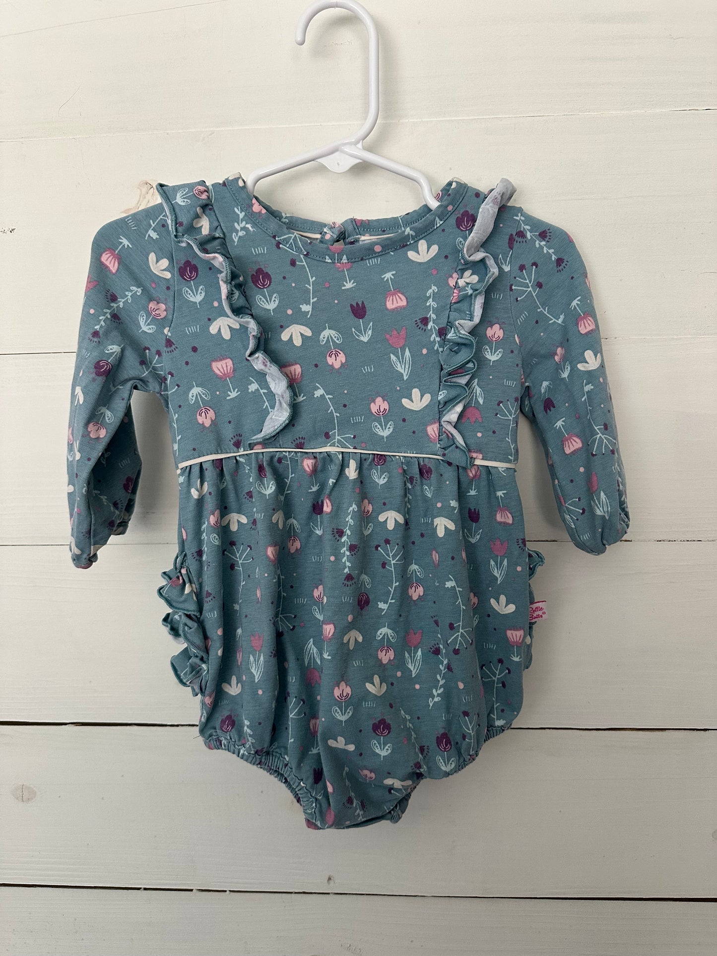 Ruffle Butts Teal Bubble with Purple Flowers