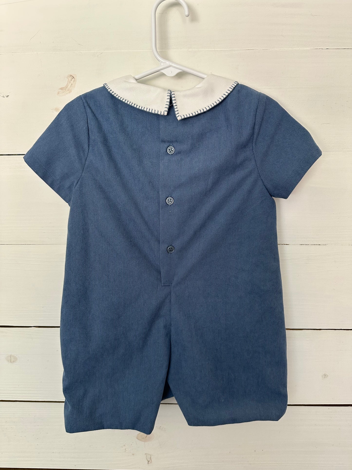 2T - Edgehill Collection - Wedgewood Blue Corduroy Peter Pan Collar Romper