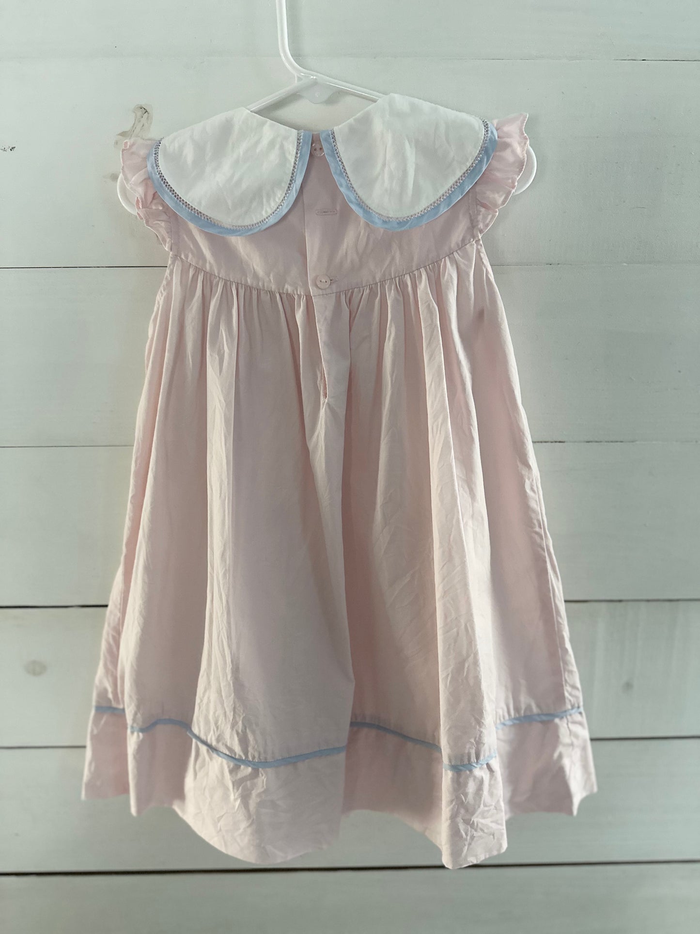 Sophie & Lucas Pink & White with Blue Trim Petal Collar Dress