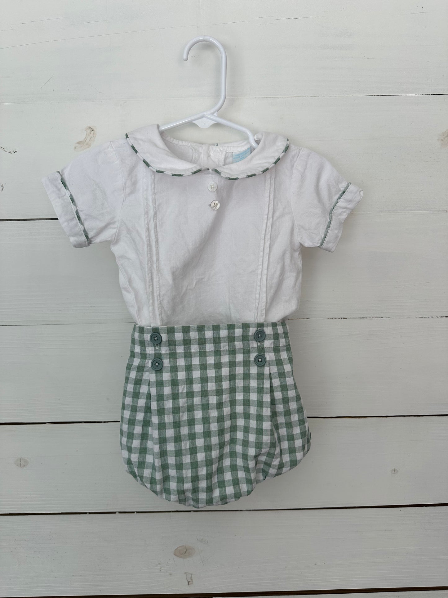 18m - Edgehill Collection Green Gingham and White Dressy 2 Piece Set