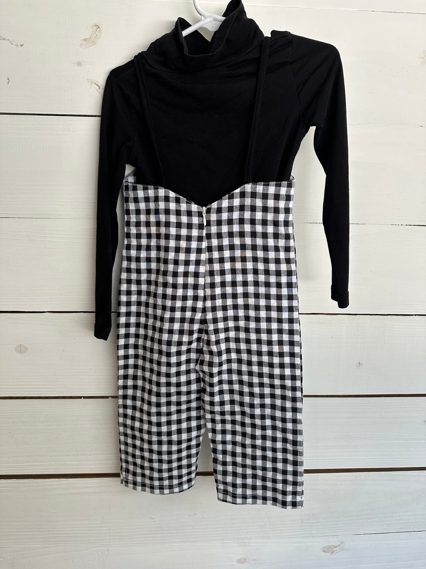2-4Y - H&M Black and White Gingham Jumpsuit with Turtle Neck