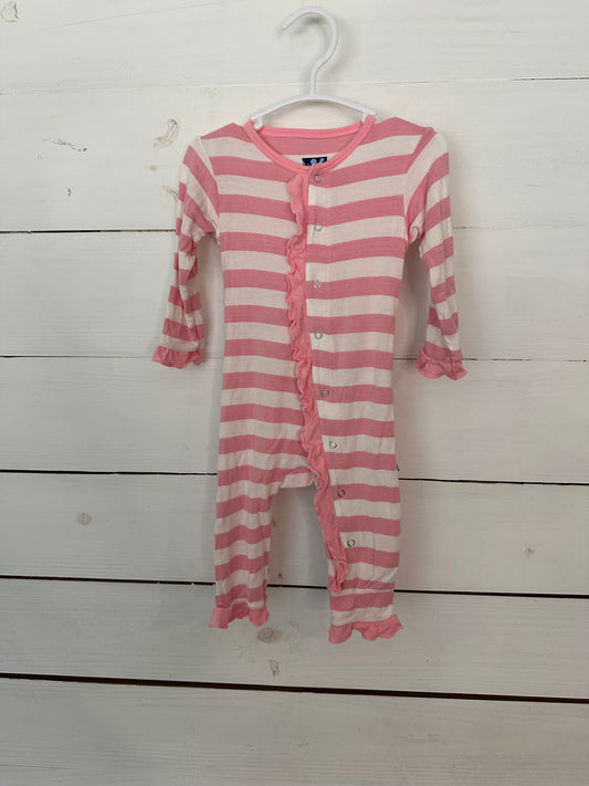 3-6M - Kickee Pants Pink and White Ruffled Romper