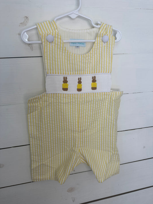 2T - Flynn|Kelsey Yellow Seersucker Jon Jons with Smocked Bunnies - NWT