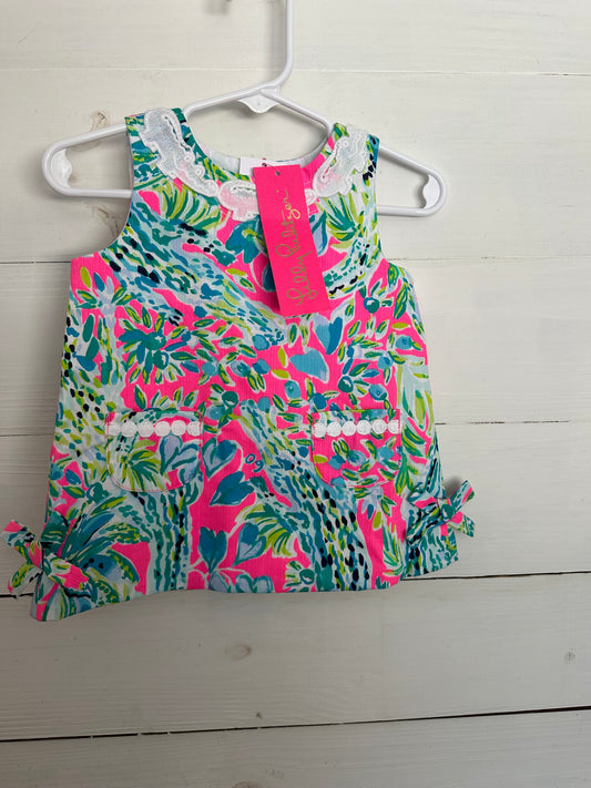Lilly Pulitzer Pink, Teal & Green Shift with Gator Details on the Neck and matching Bloomers
