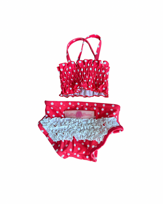 3-6m -Ruffle Butts Red Polka Dot Bikini