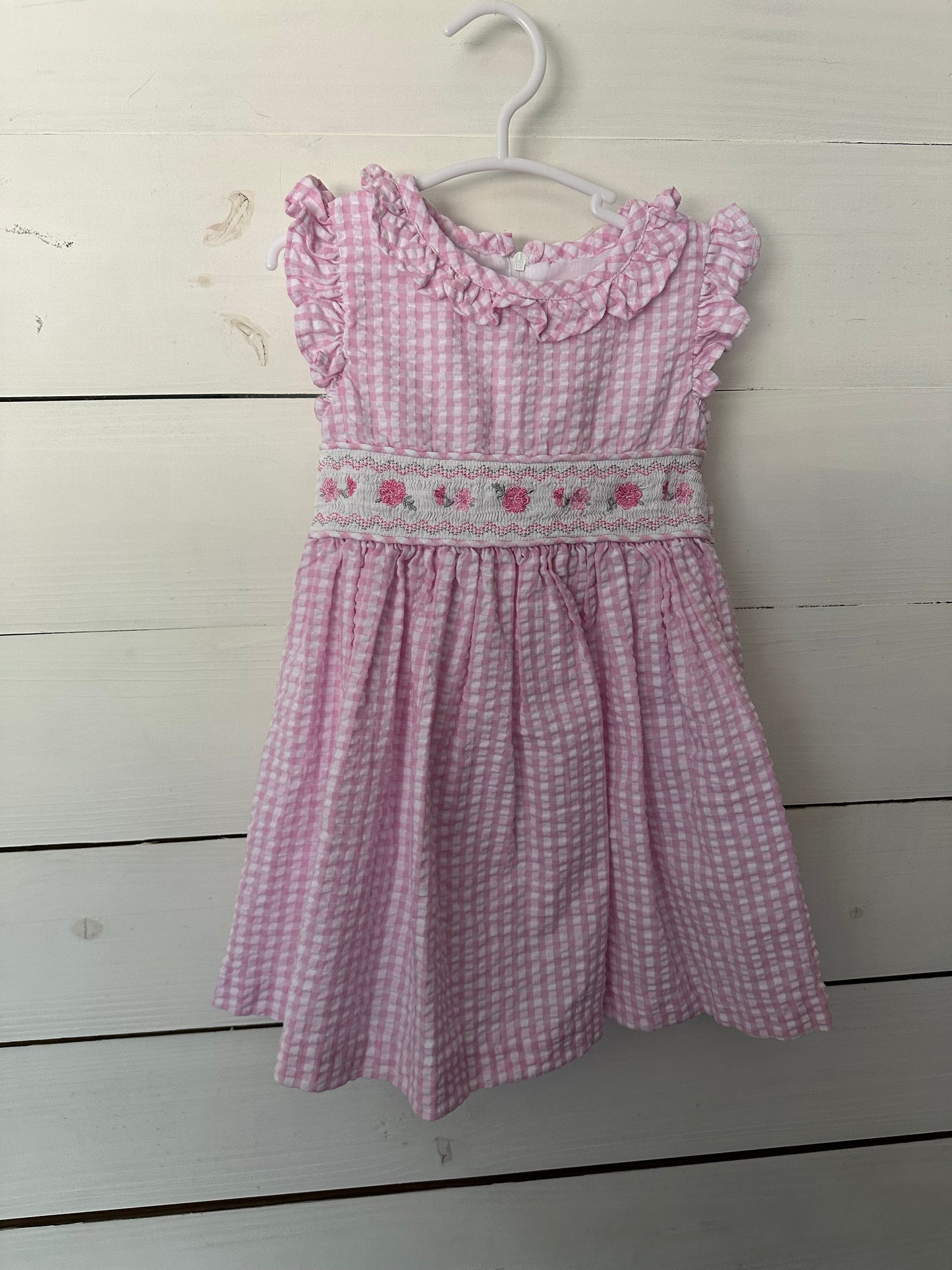 24M - Bonnie Jean Pink Gingham Machine Smocked Dress