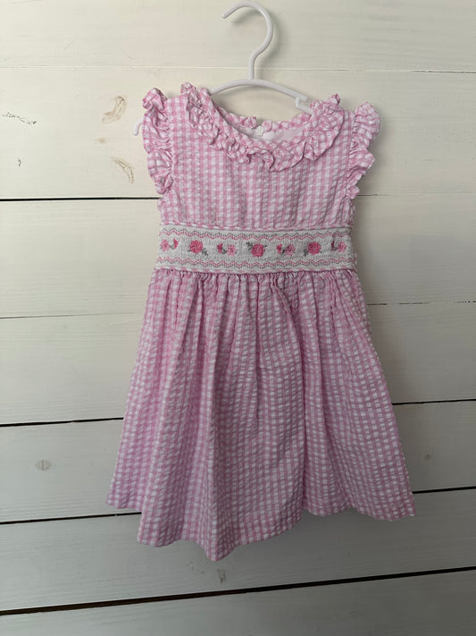 24M - Bonnie Jean Pink Gingham Machine Smocked Dress