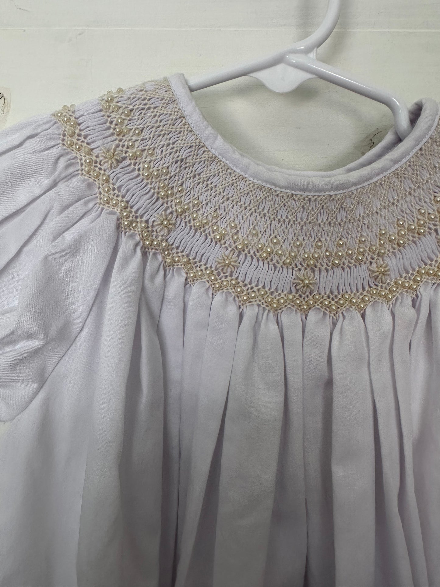 4T - Royal Child - White Bishop Dress with Smocked Pearl Details