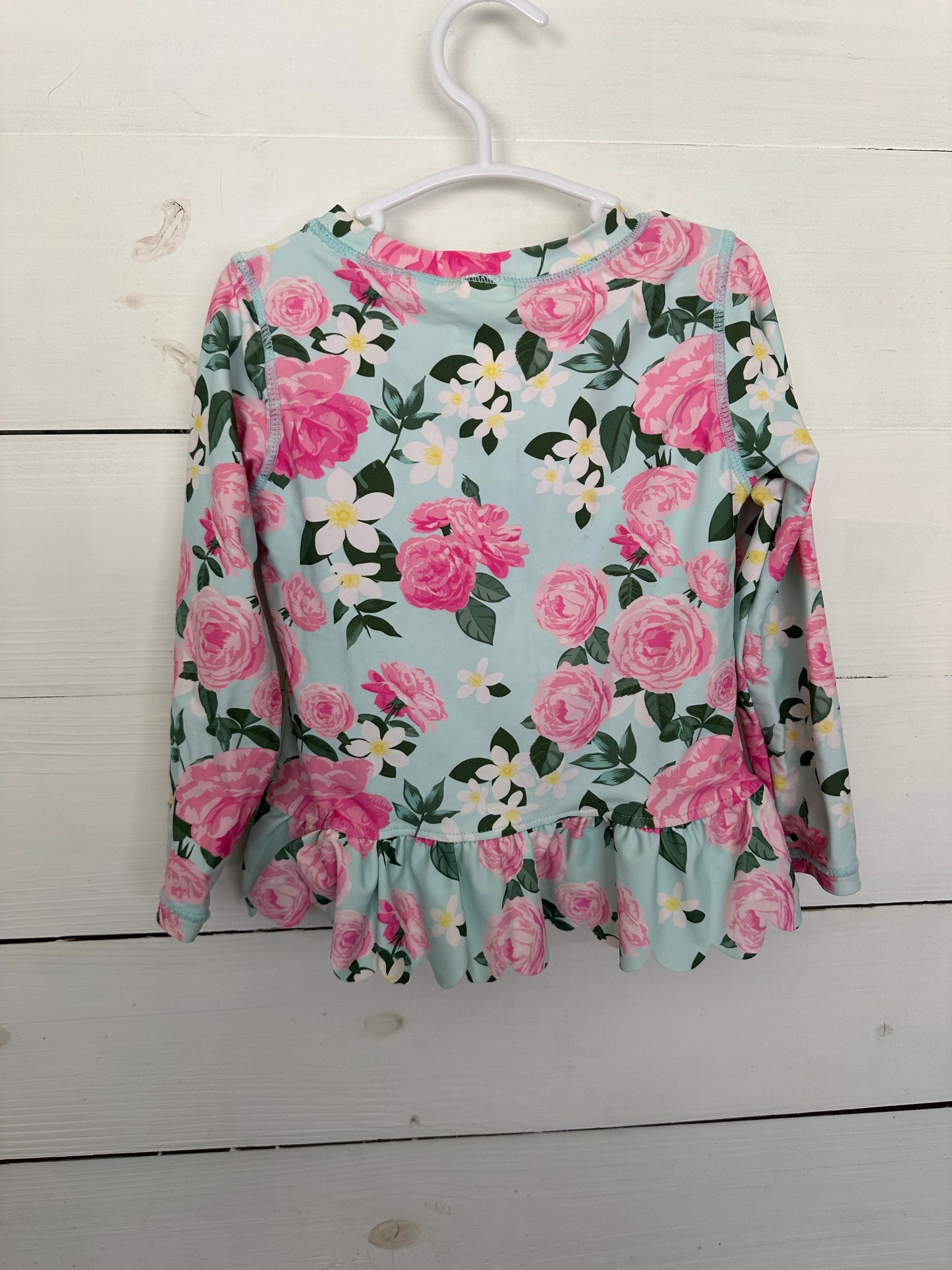 3T- Ruffle Butts Girls Long Sleeve 2 Piece Swim Pink Stripes and Flowers