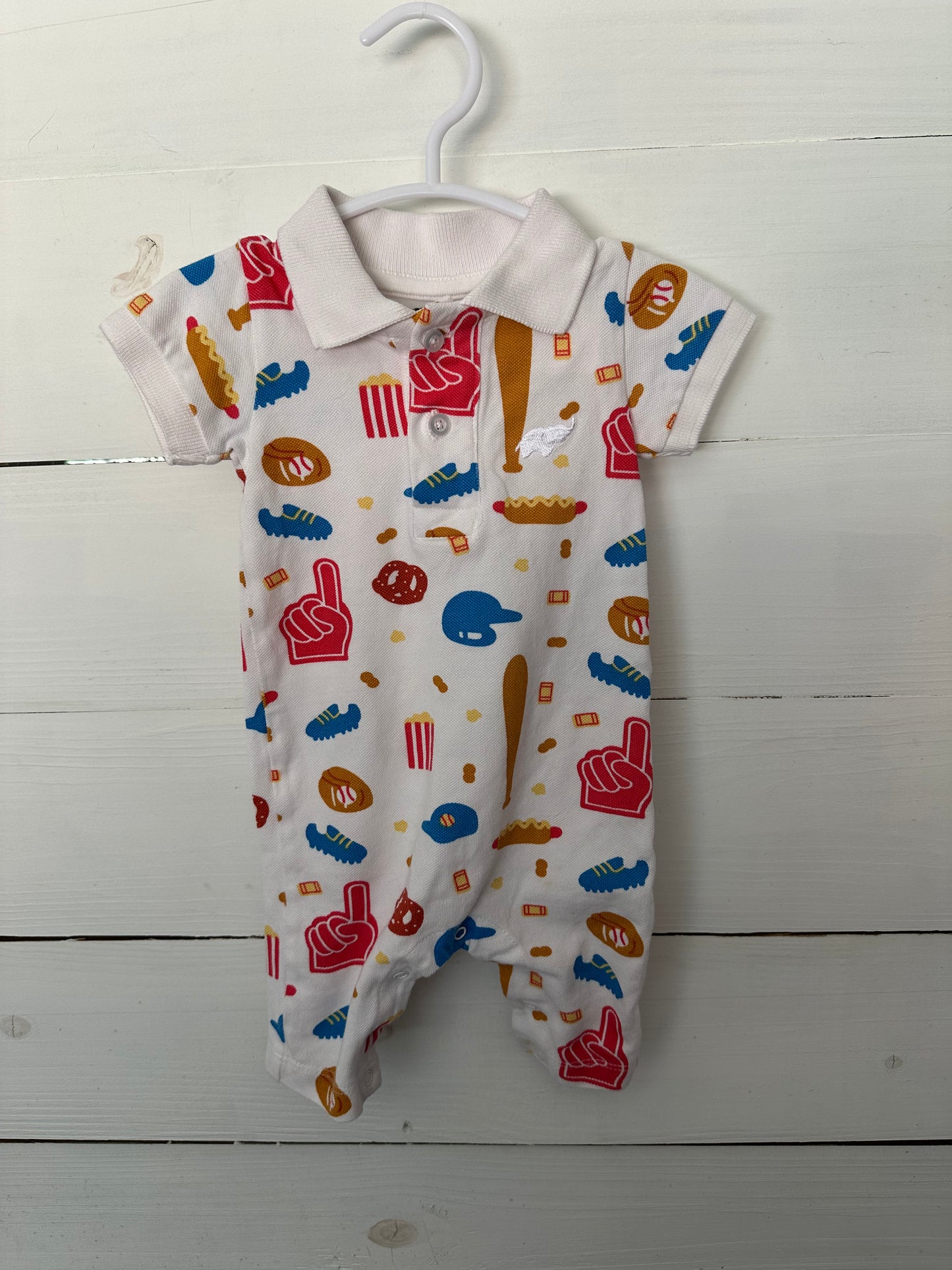 0-3M - Baseball & Hotdog Collared Romper