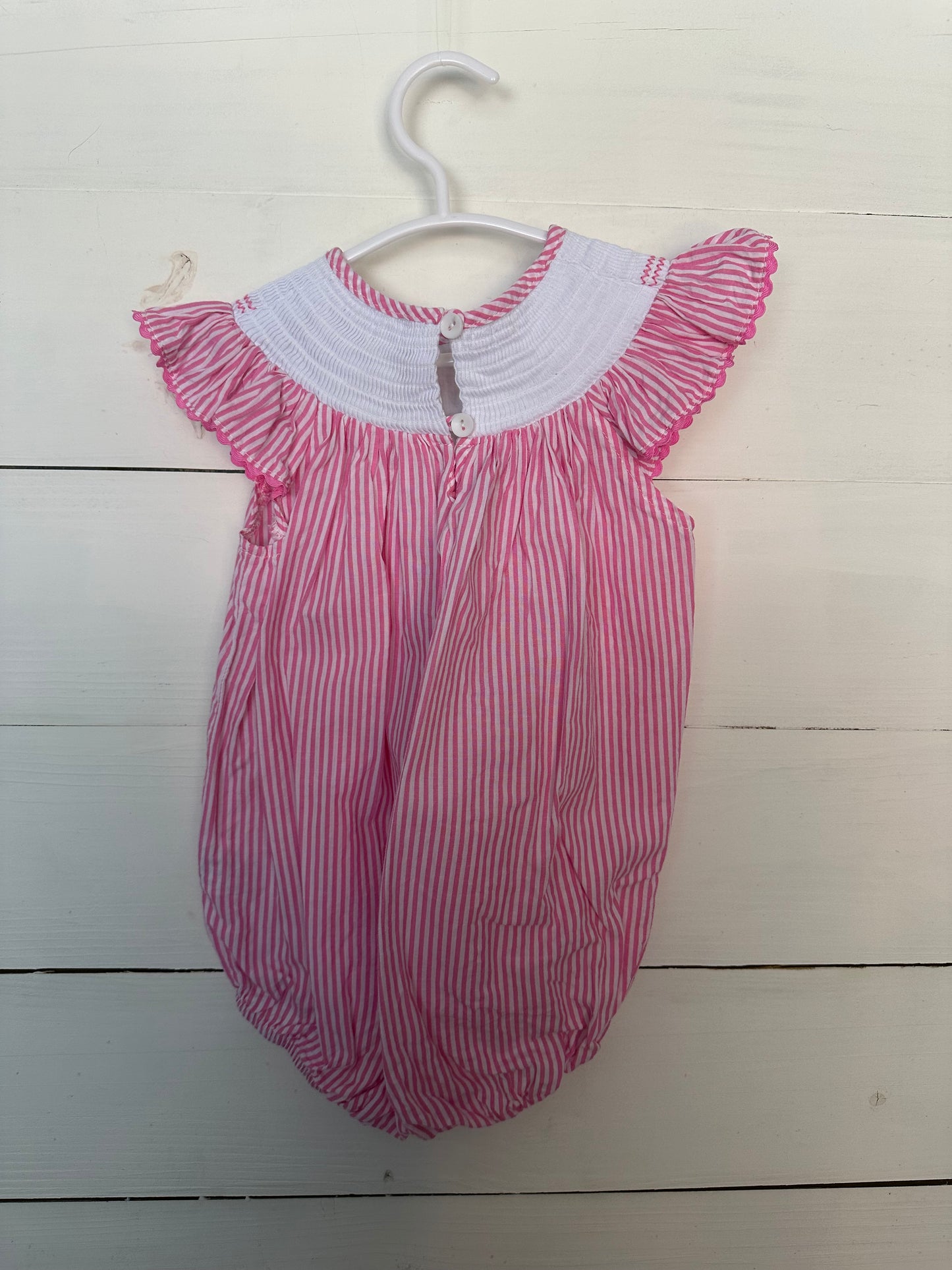 2T - Lil Cactus Pink Stiped Flamingo Bubble - Machine Smocked
