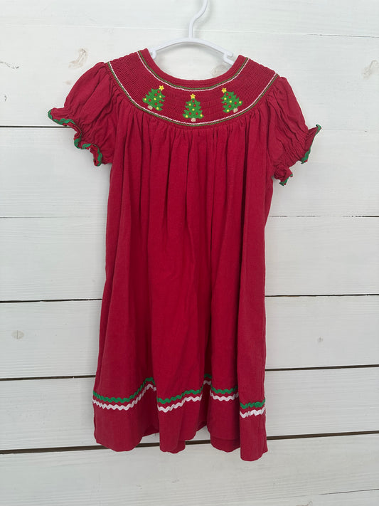 4T - Lil Cactus Red Machine Smocked Christmas Tree Bishop Dress
