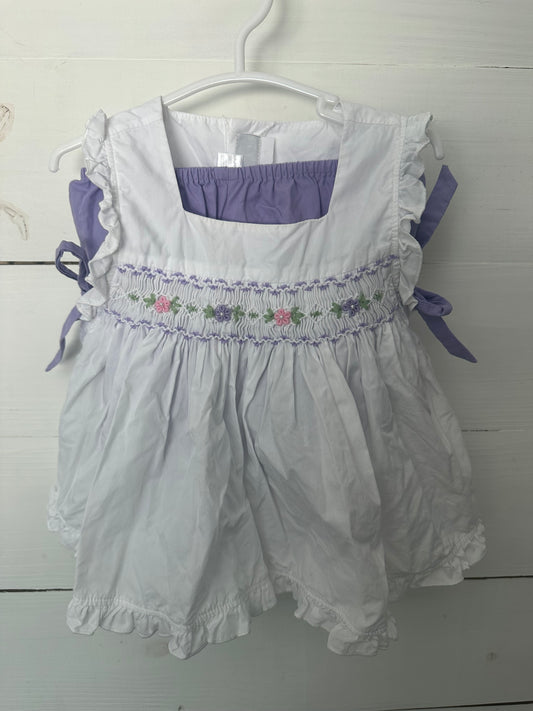 12M - Fantaisie Kids Purple & Pink Detailed Smocked Bloomer Set