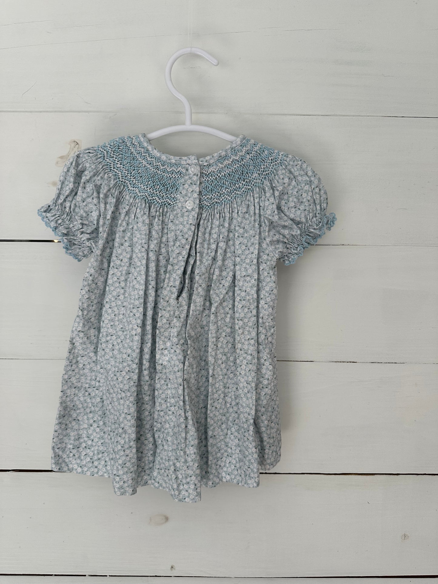 3M - Petit Bebe - Baby Blue Bishop Dress with Dainty Flowers