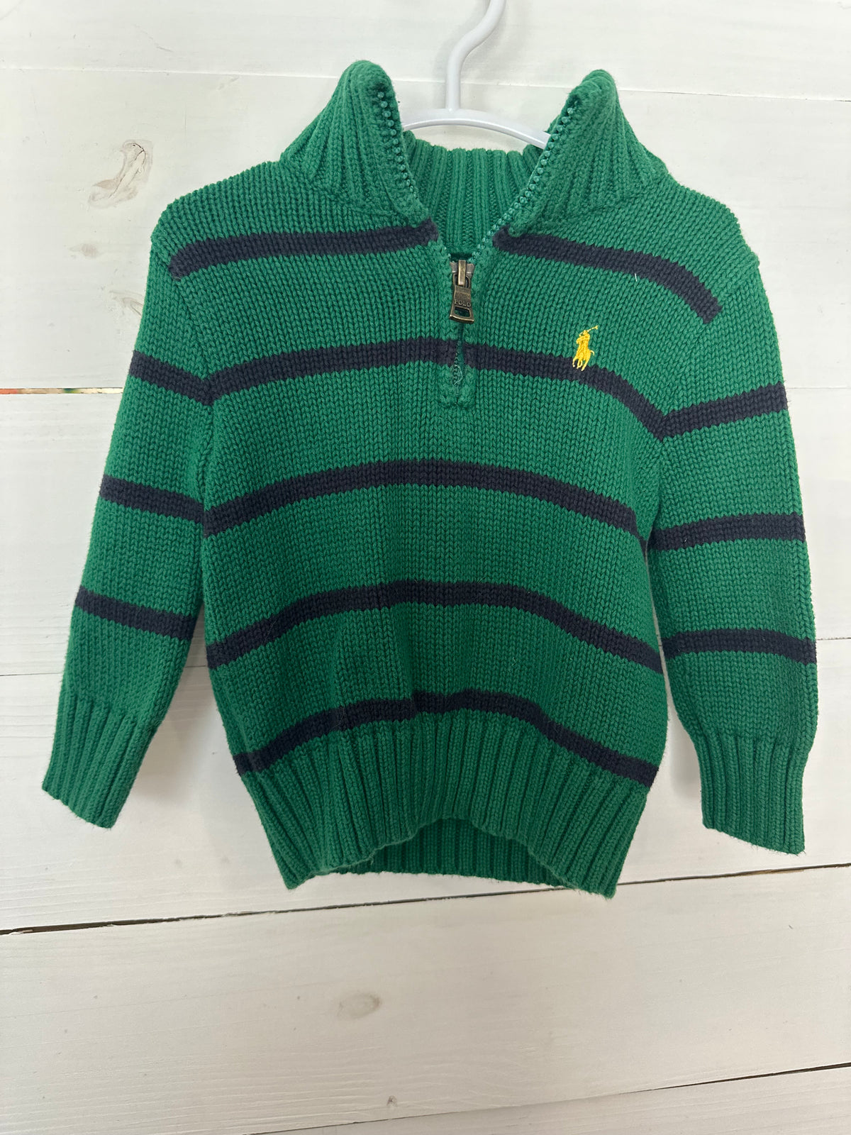 12M - Raulph Lauren Green & Navy Striped Sweater Quarter Zip