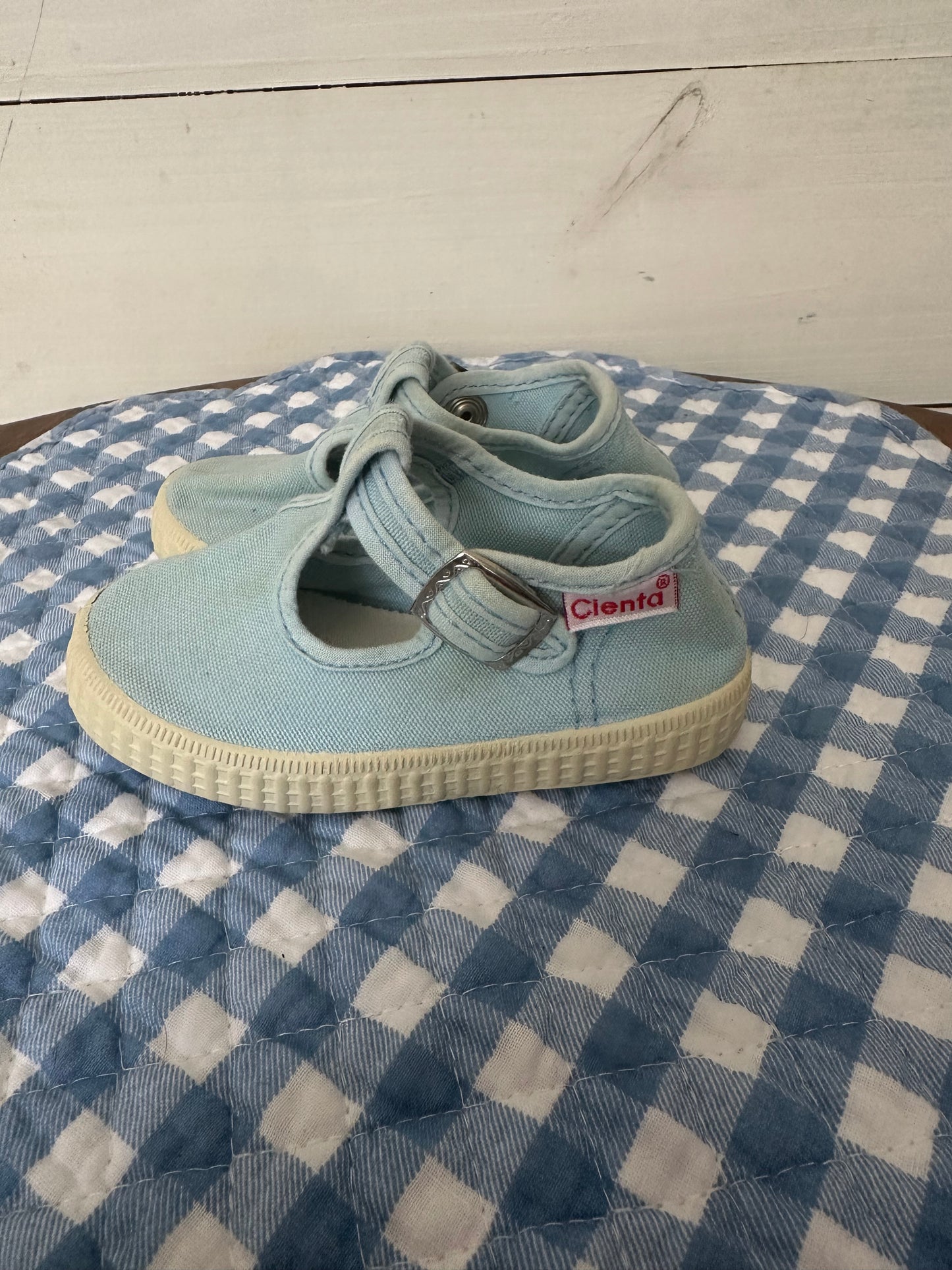 Cienta Baby Blue Velcro T Strap
