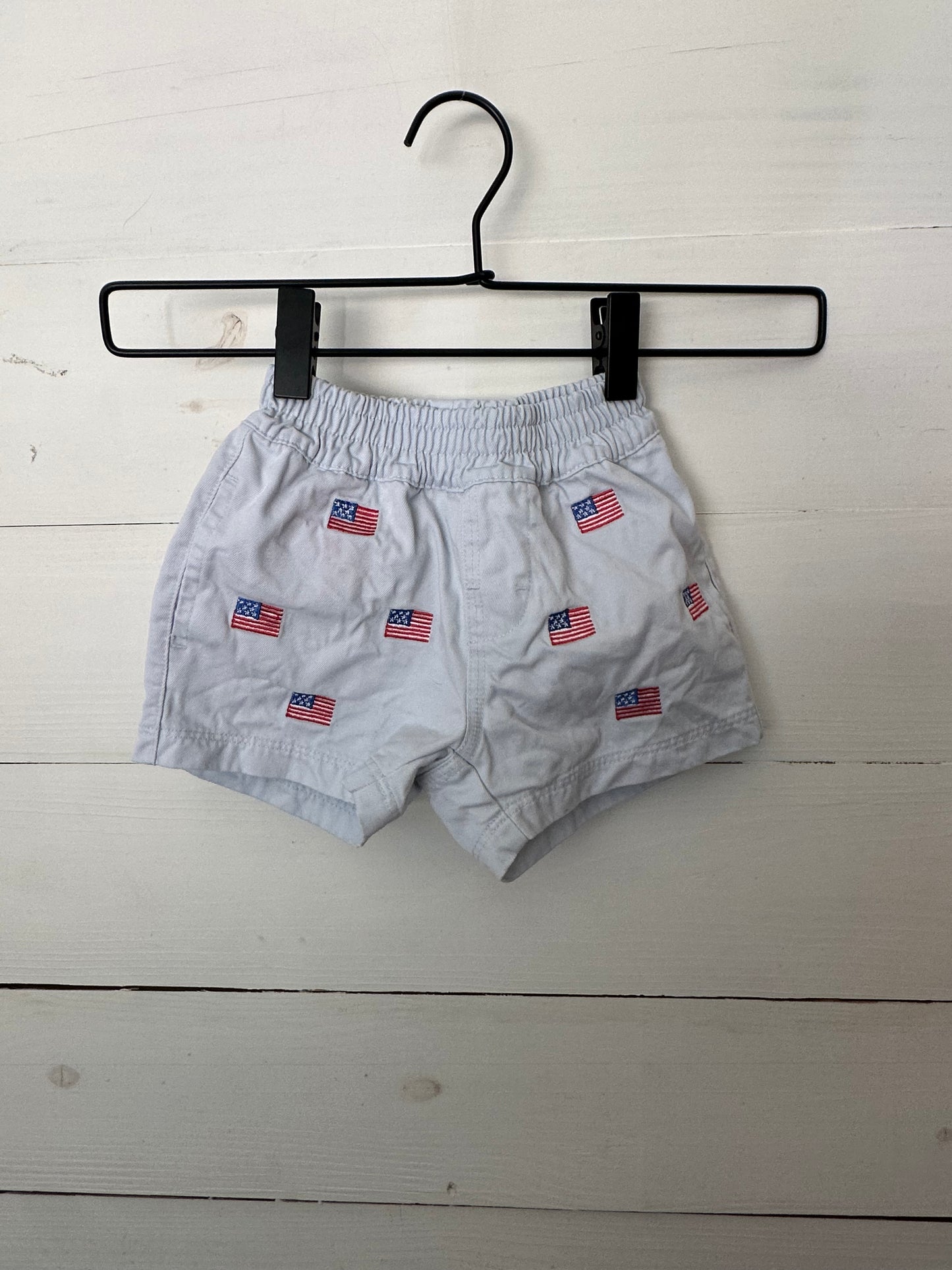 TBBC: Light blue pull on shorts with embroidered American Flags