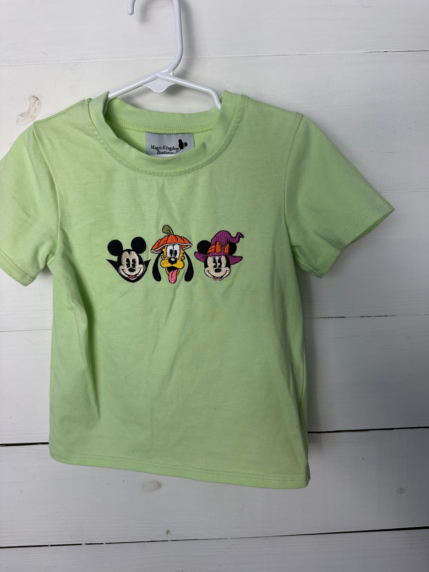 2T - MK Clothing Designs Lime Green Embroidered Mickey Mouse Halloween Shirt