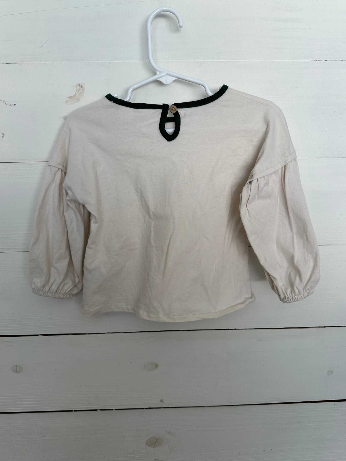 Zara Long Sleeve Girls Shirt with Green trim & Bow Details