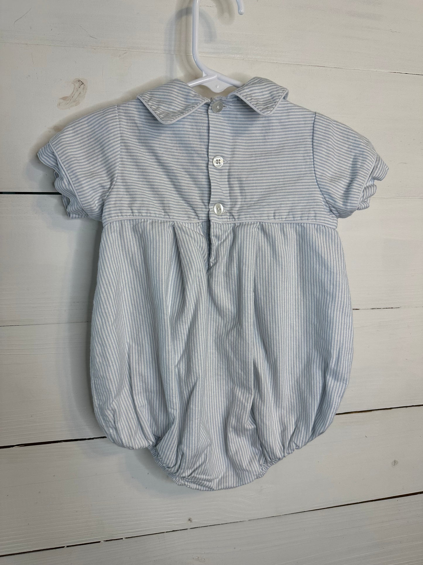 12M - Bell Bird Blue Striped Bubble with ABC Embroidery