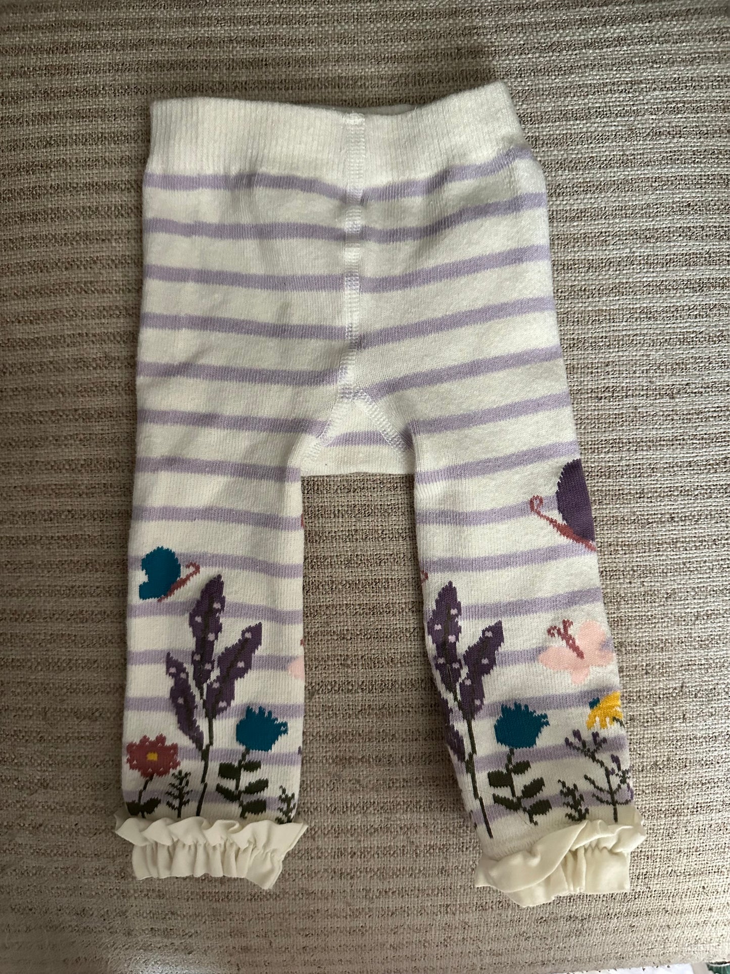 0-6M - Ruffle Butts Striped with Flowers Leggings/Tights with Ruffles around ankle