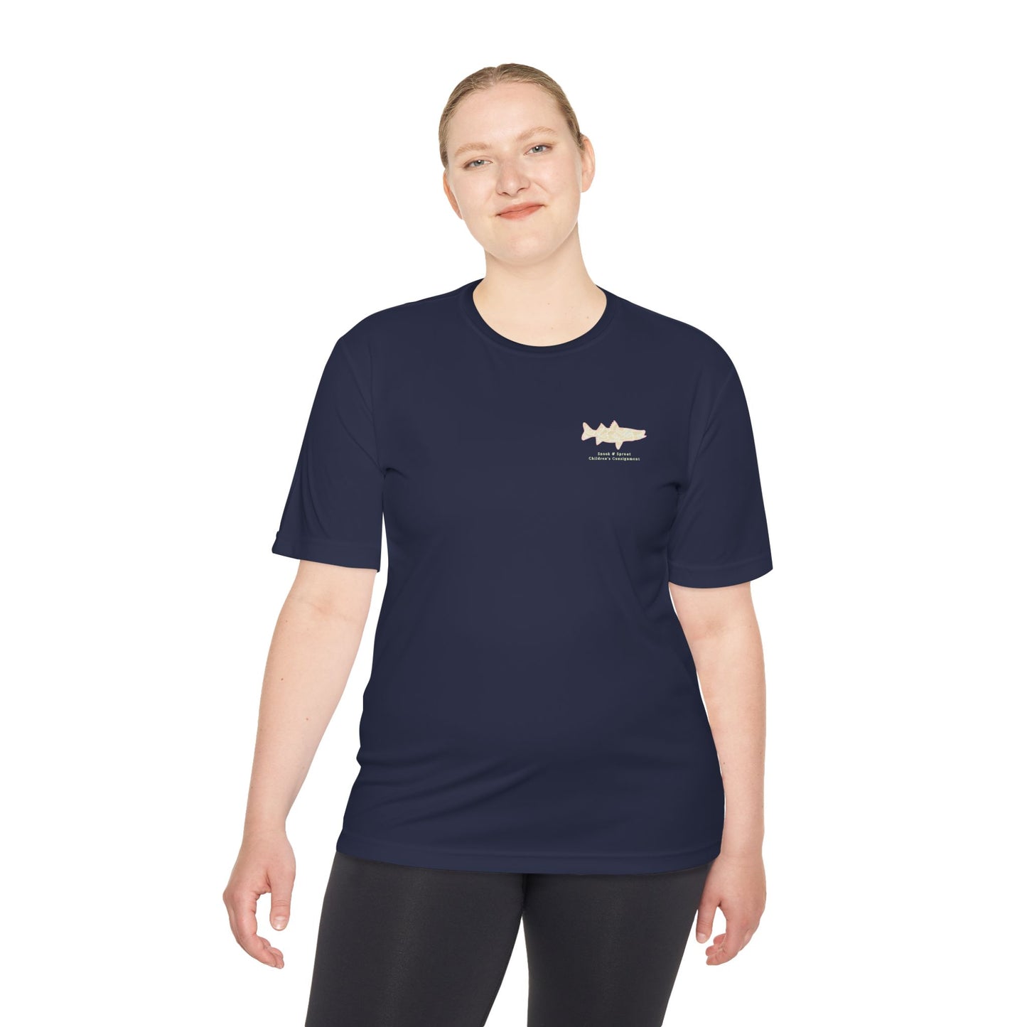 Men's Moisture Wicking Tee with Snook & Sprout Children's Consignment Logo - Coastal, Curated, Local