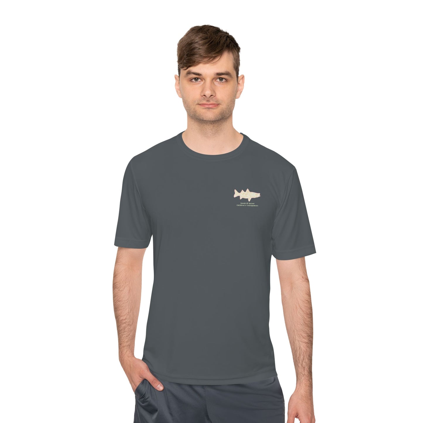 Men's Moisture Wicking Tee with Snook & Sprout Children's Consignment Logo - Coastal, Curated, Local