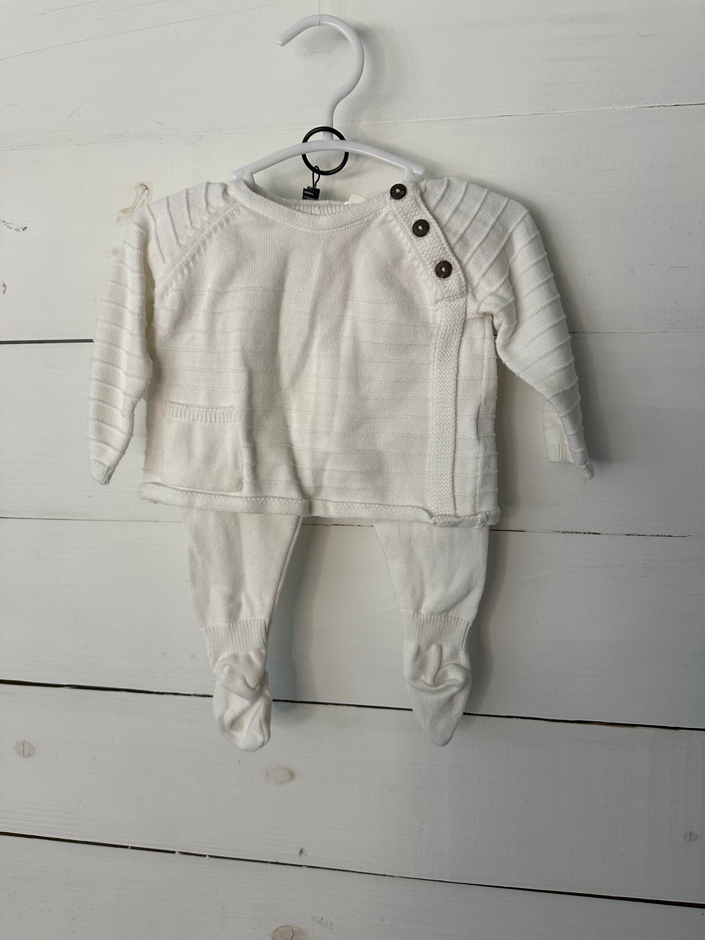 0-3M - Mud Pie White Knit 3 Piece Outfit Set