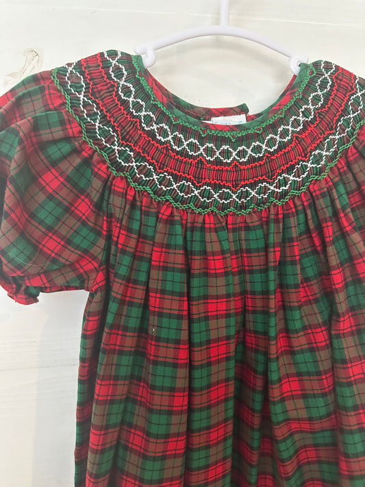 2T - Sweet Angela by Rosalina - Tartan Plaid Smocked Christmas Bishop Dress