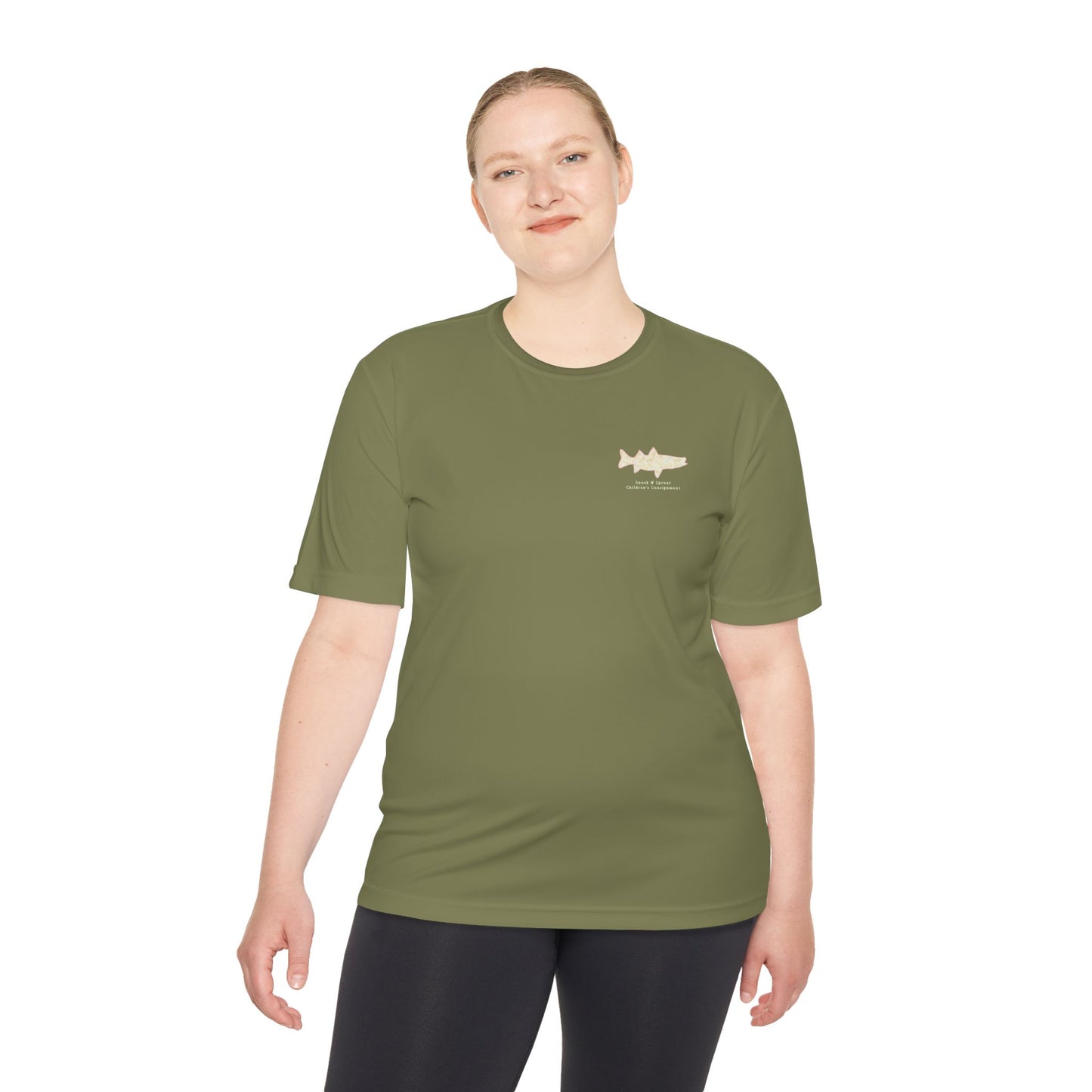 Men's Moisture Wicking Tee with Snook & Sprout Children's Consignment Logo - Coastal, Curated, Local