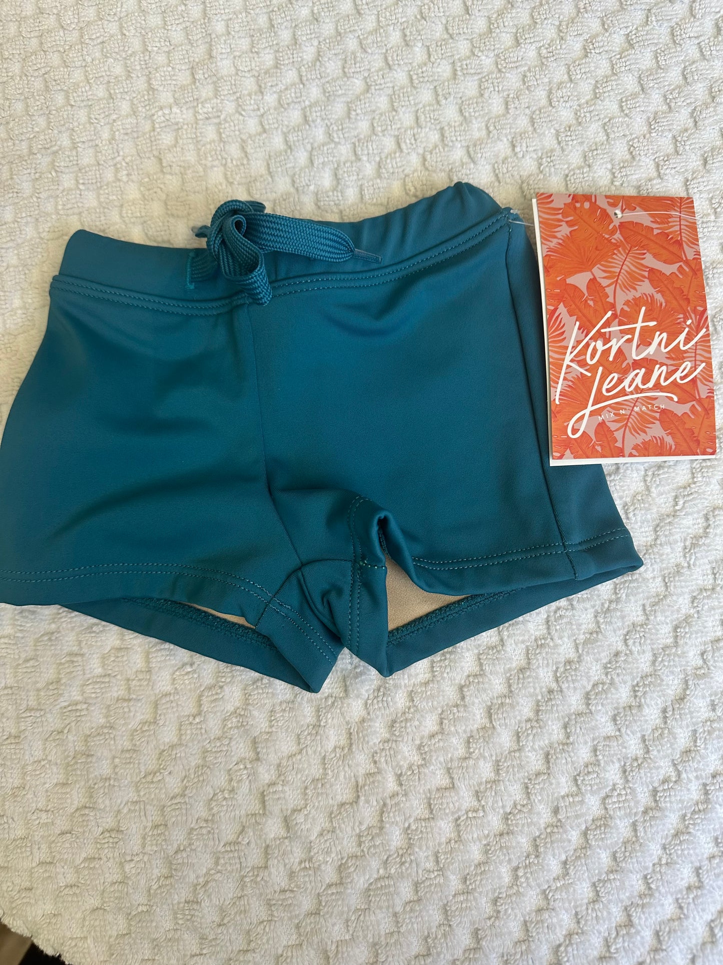 6M - NWT Kortni Jeane  Teal  Swim Trunks - Euro Short Style