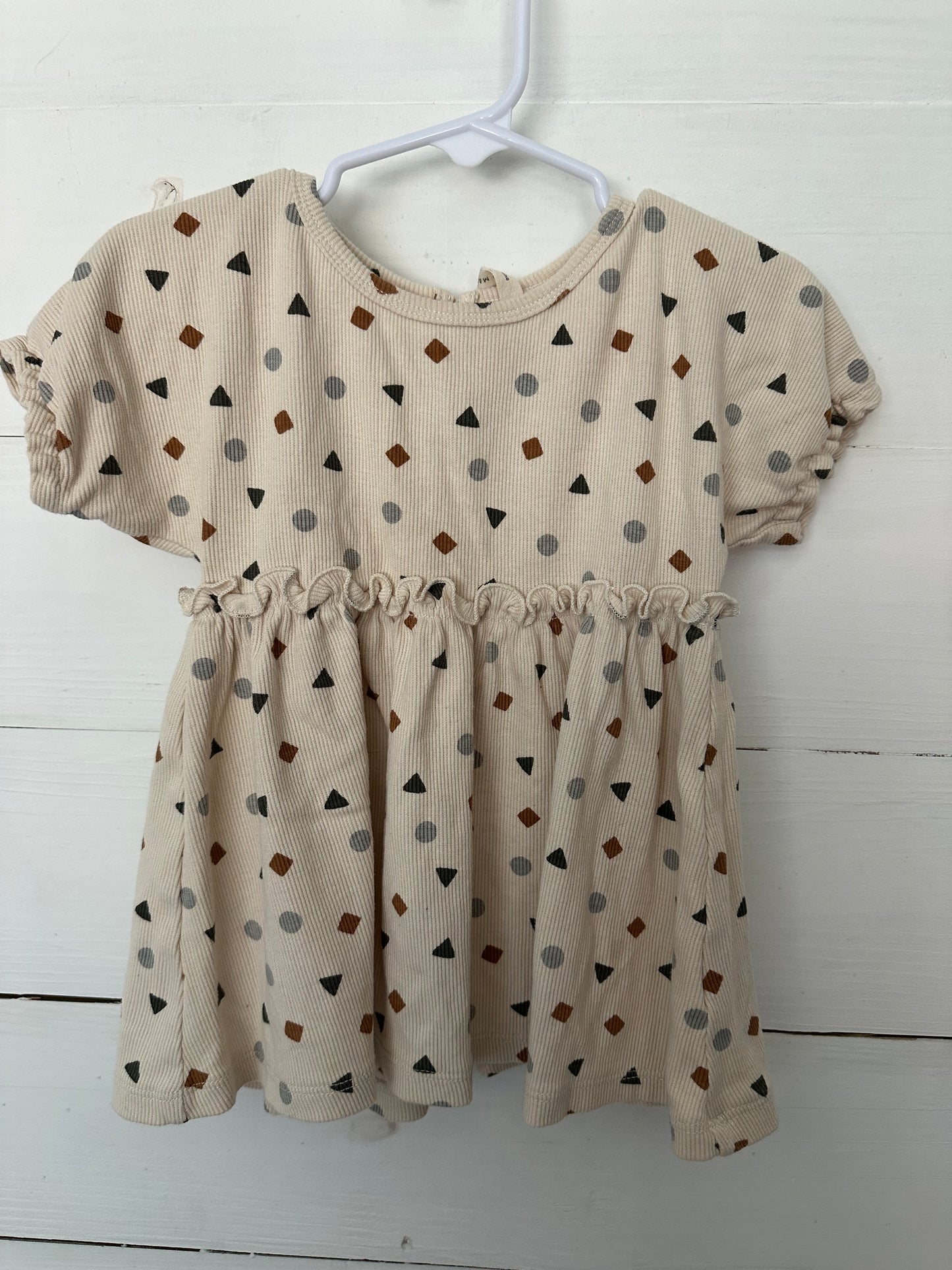 Quincy Mae Neutral Dress with Shapes with matching bloomers