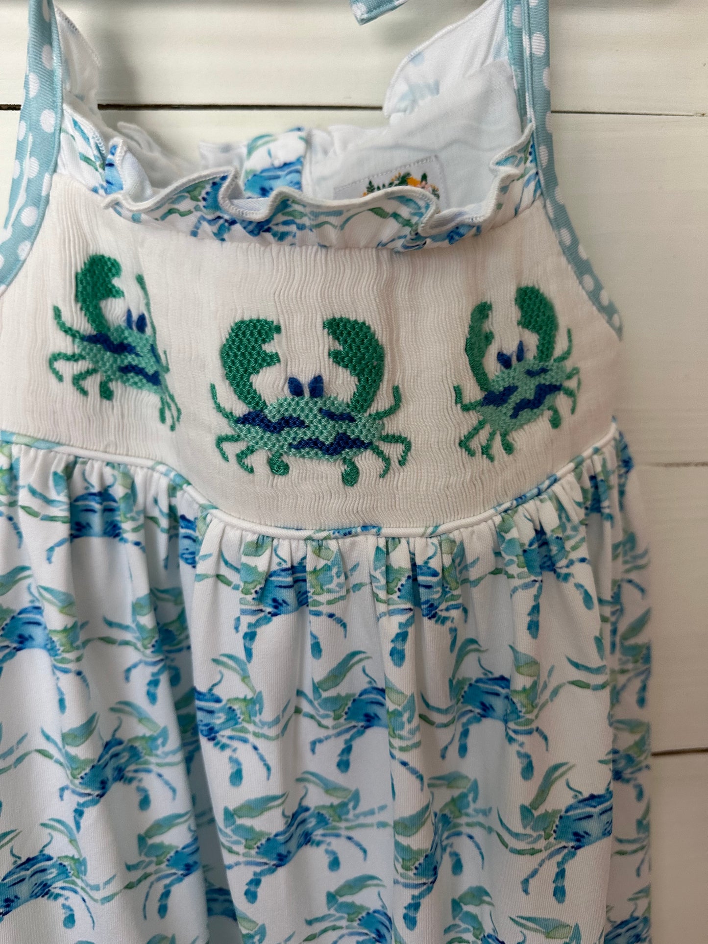 4T -Saving Grace Smocks Blue Crab Smocked Dress