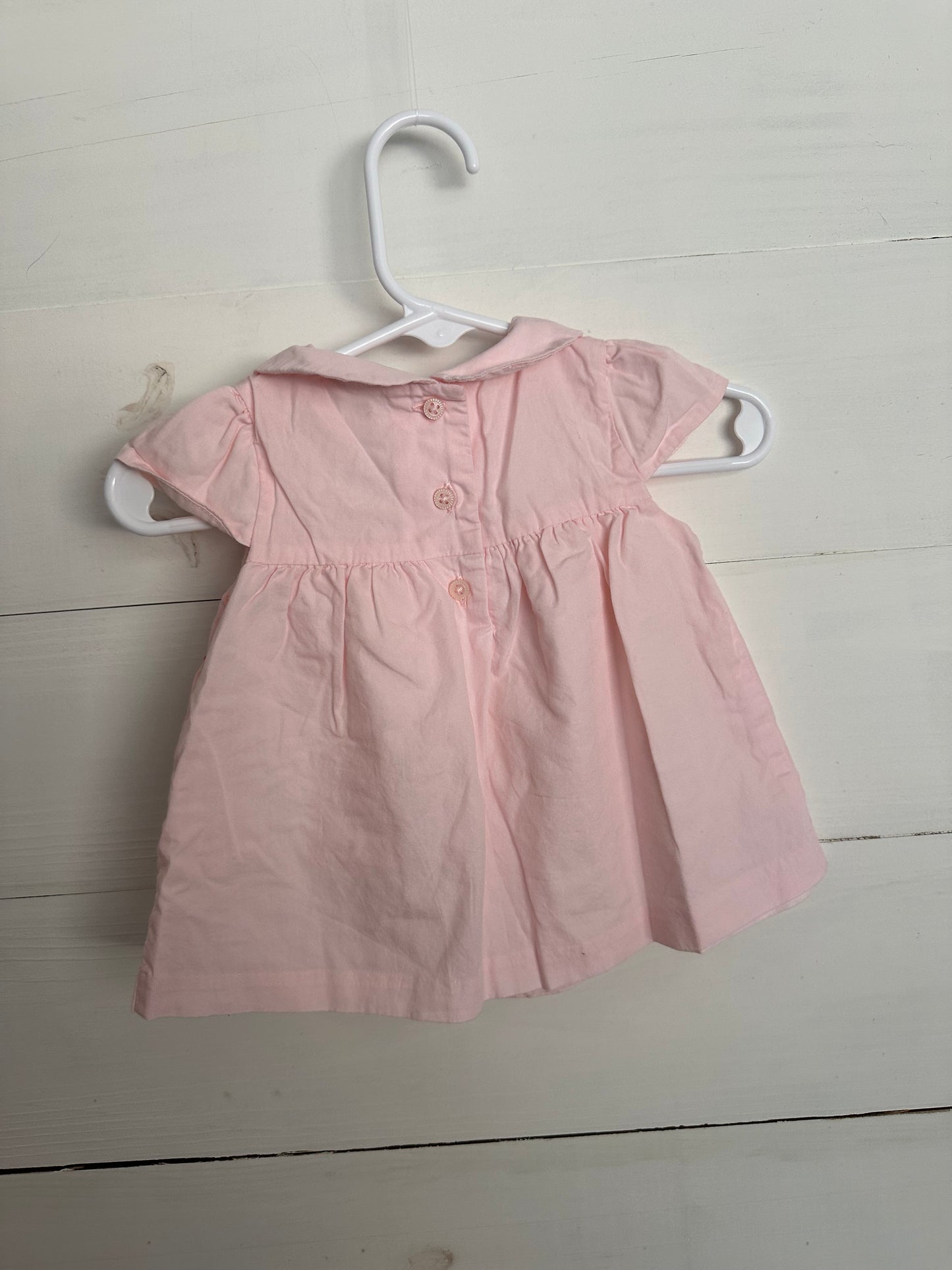 Janie & Jack Baby Pink Dress with Peter Pan Collar and Embroidered Flowers