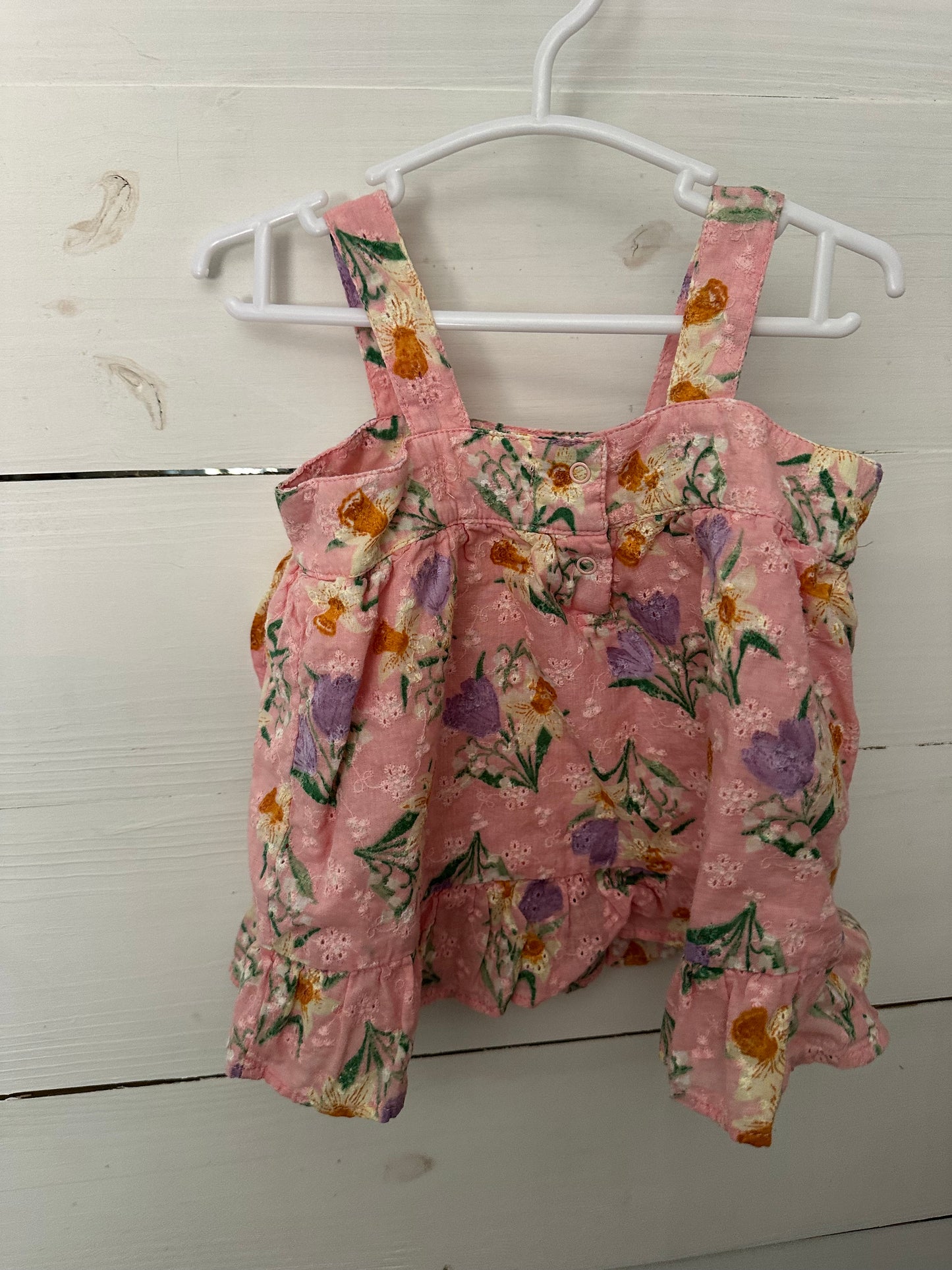 -18M - Angel Dear Pink Eyelet Floral Top & Bloomer Set